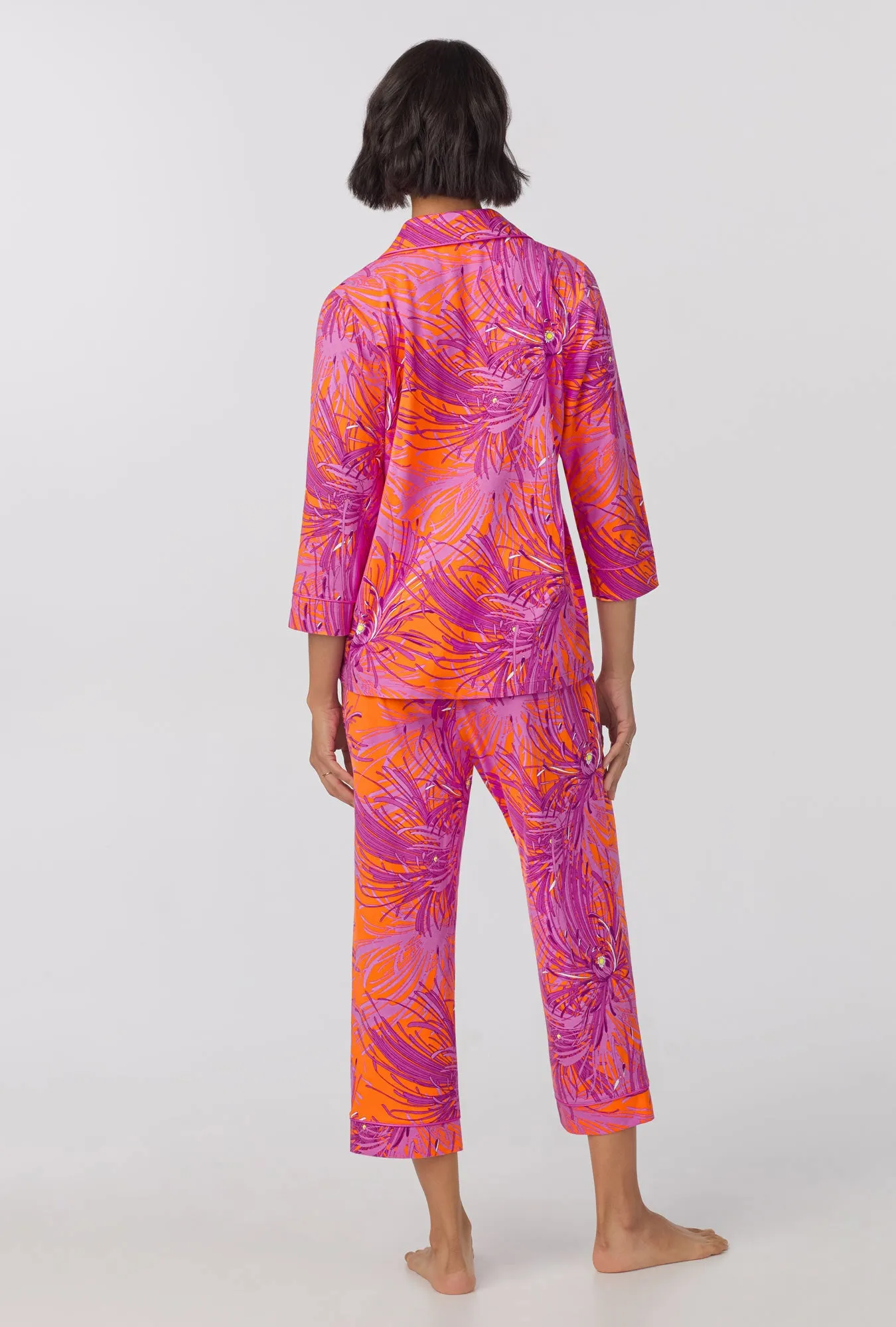 Bedhead x Trina Turk Fuji Mums 3/4 sleeve classic stretch jersey cropped PJ set sold by BedHead product image thumbnail 4