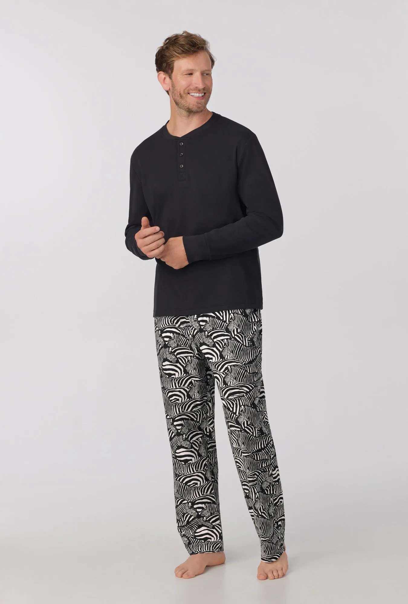 BedHead x Mr. Turk Zebra Safari Men's Henley and Jogger Woven Cotton Poplin PJ Set sold by BedHead product image thumbnail 3