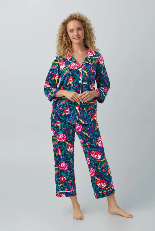 BedHead x Trina Turk India Garden 3/4 Sleeve Classic Stretch Jersey Cropped PJ Set sold by BedHead