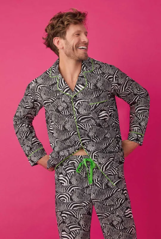 BedHead x Mr.Turk Zebra Safari Men's Long Sleeve Classic Woven Poplin PJ Set sold by BedHead