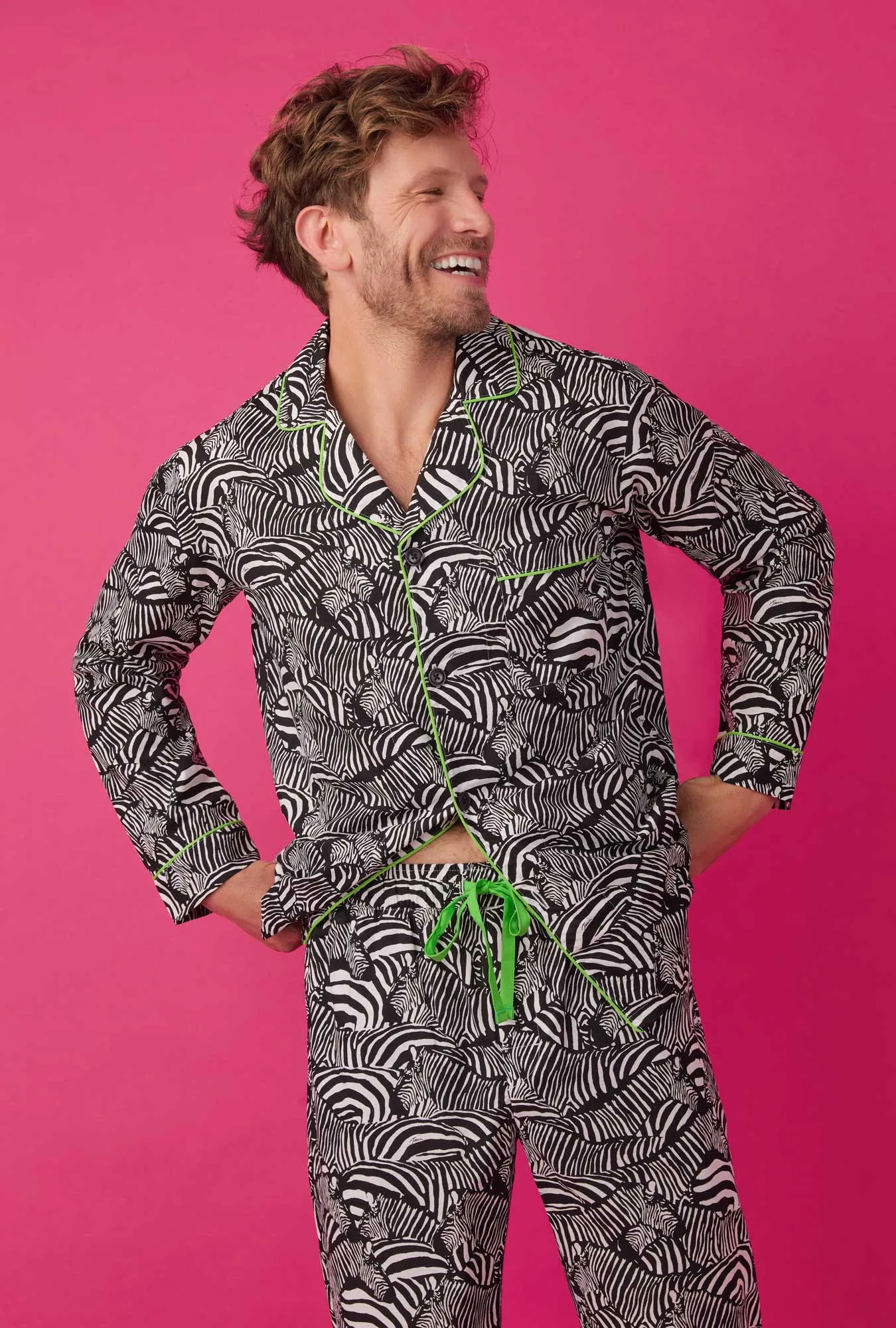 BedHead x Mr.Turk Zebra Safari Men's Long Sleeve Classic Woven Poplin PJ Set sold by BedHead