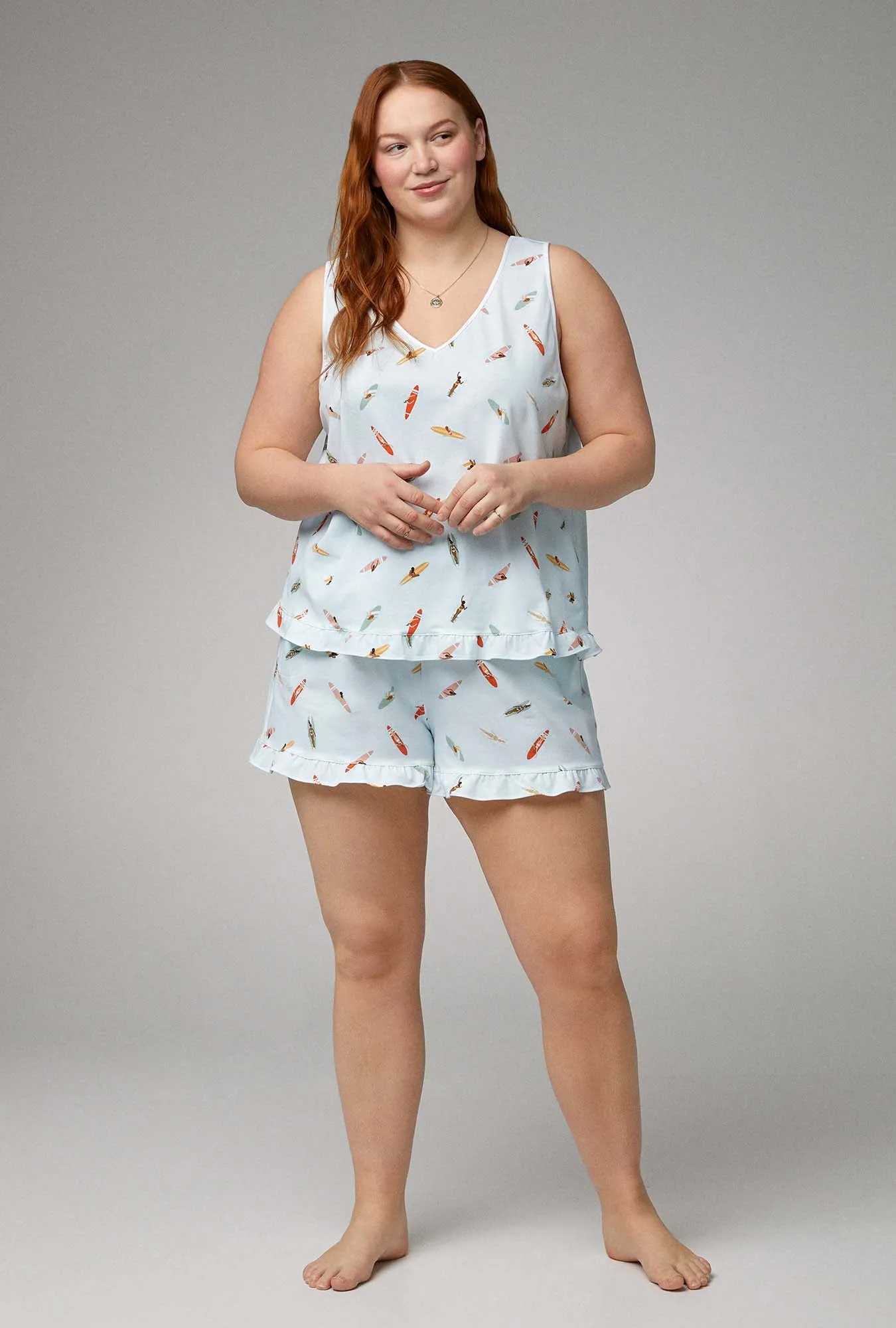 Retro Surf Ruffle Tank Shorty Stretch Jersey PJ Set sold by BedHead product image thumbnail 5