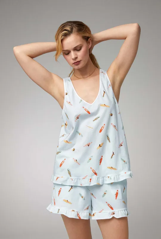 Retro Surf Ruffle Tank Shorty Stretch Jersey PJ Set sold by BedHead