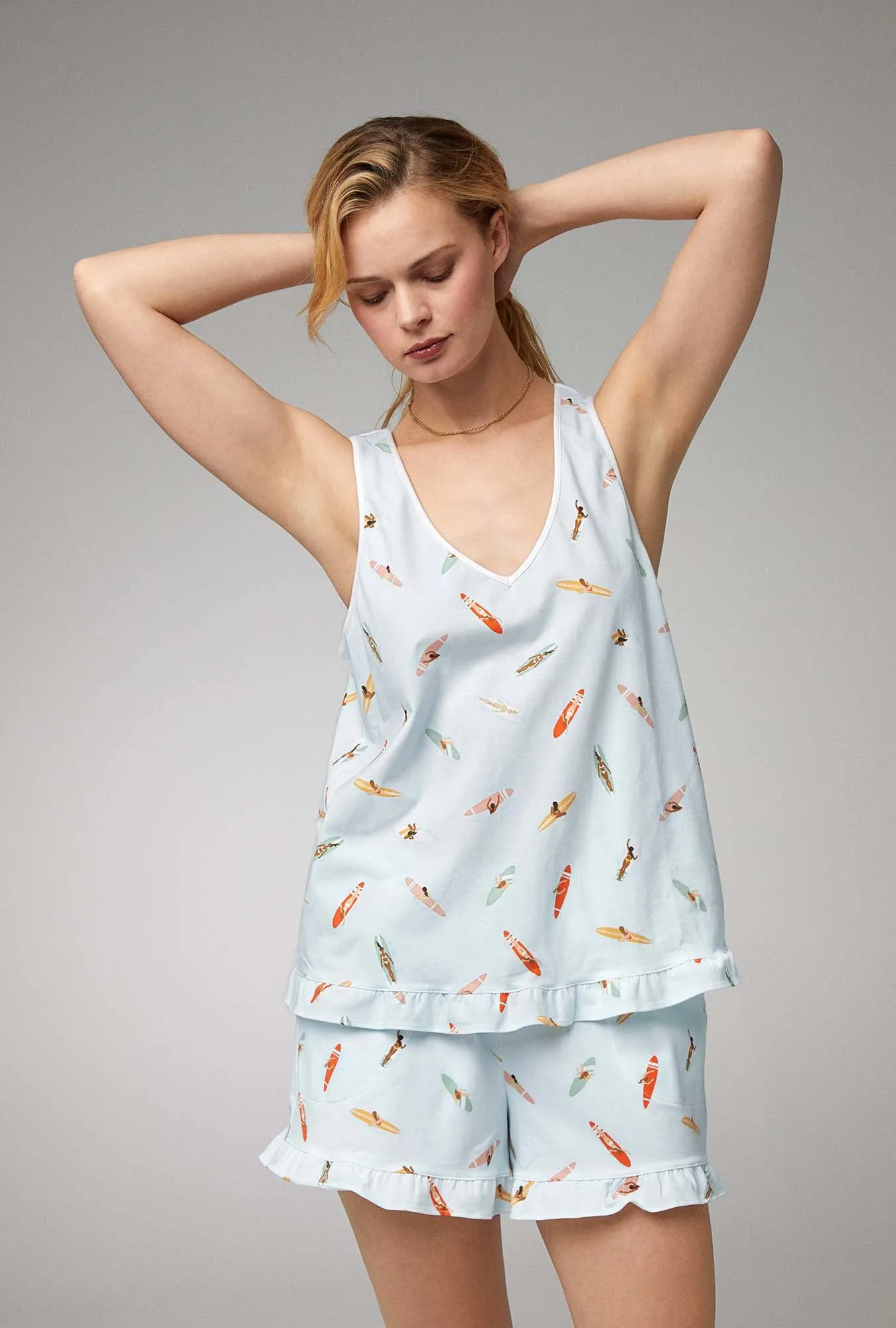 Retro Surf Ruffle Tank Shorty Stretch Jersey PJ Set sold by BedHead