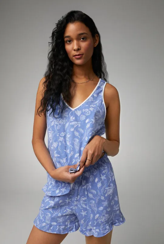 High Tide Ruffle Tank Shorty Stretch Jersey PJ Set sold by BedHead