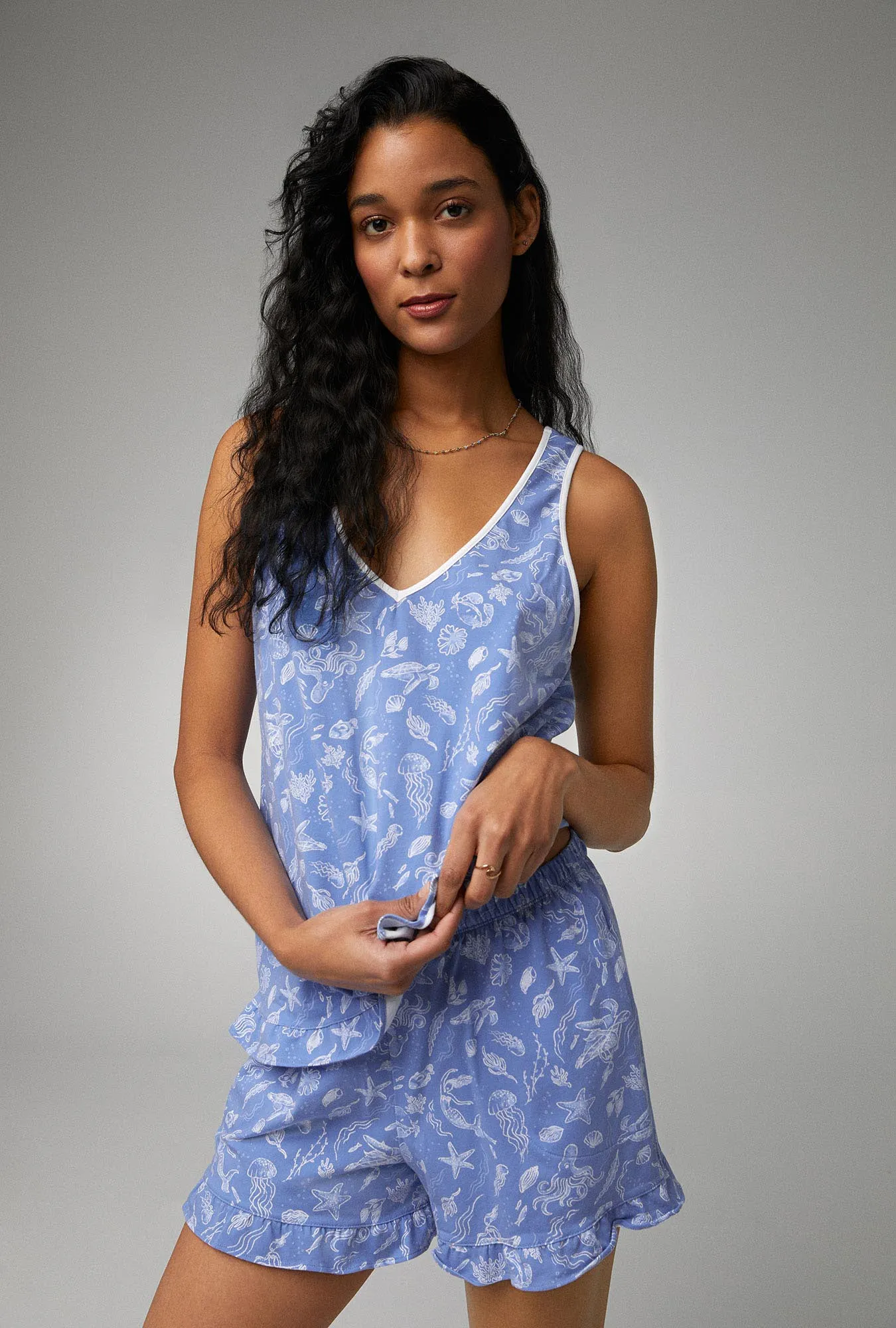 High Tide Ruffle Tank Shorty Stretch Jersey PJ Set sold by BedHead