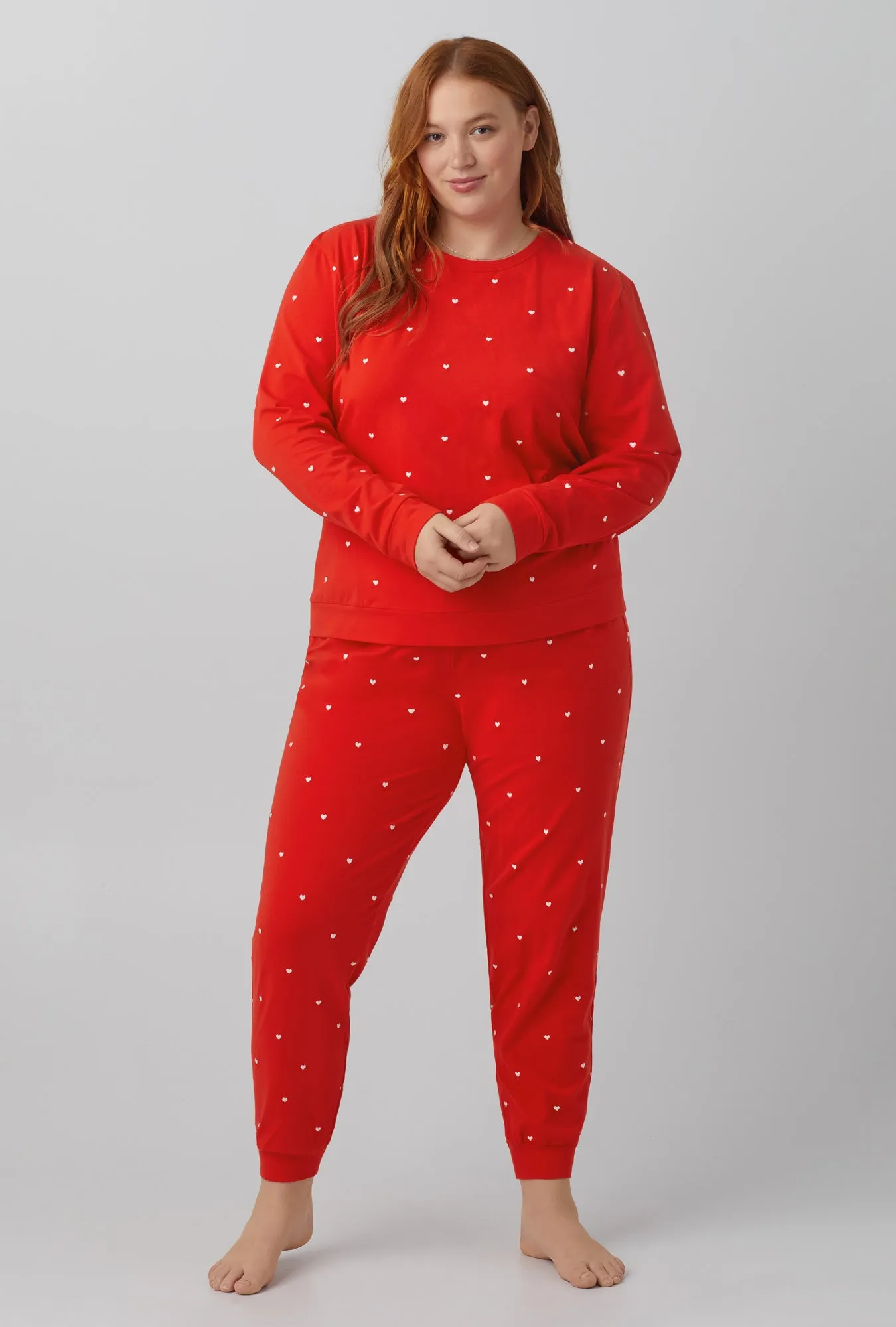 Tiny Hearts Long Sleeve Pullover Crew and Jogger Stretch Jersey PJ Set sold by BedHead product image thumbnail 5