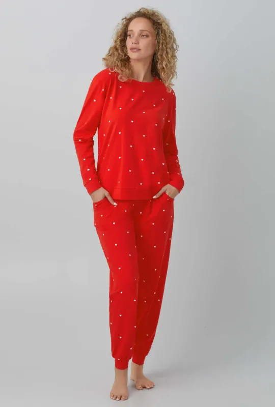 Tiny Hearts Long Sleeve Pullover Crew and Jogger Stretch Jersey PJ Set sold by BedHead