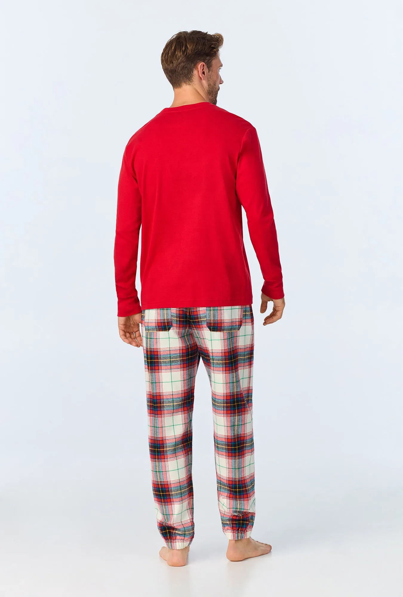 Winter Tartan Men's Long Sleeve Henley and Jogger Woven Portuguese Flannel PJ Set sold by BedHead product image thumbnail 3