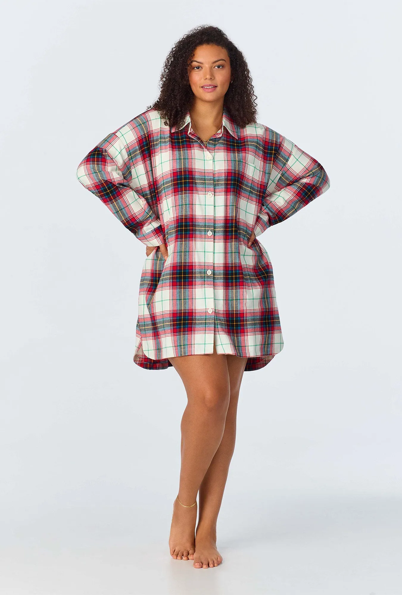 Winter Tartan High Low Woven Portuguese Flannel Boyfriend Shirt sold by BedHead product image thumbnail 4