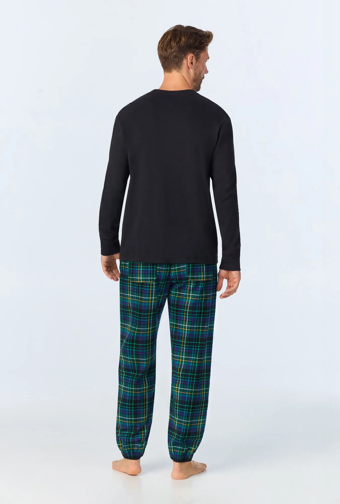 Celebration Plaid Men's Long Sleeve Henley and Jogger Woven Portuguese Flannel PJ Set sold by BedHead product image thumbnail 3