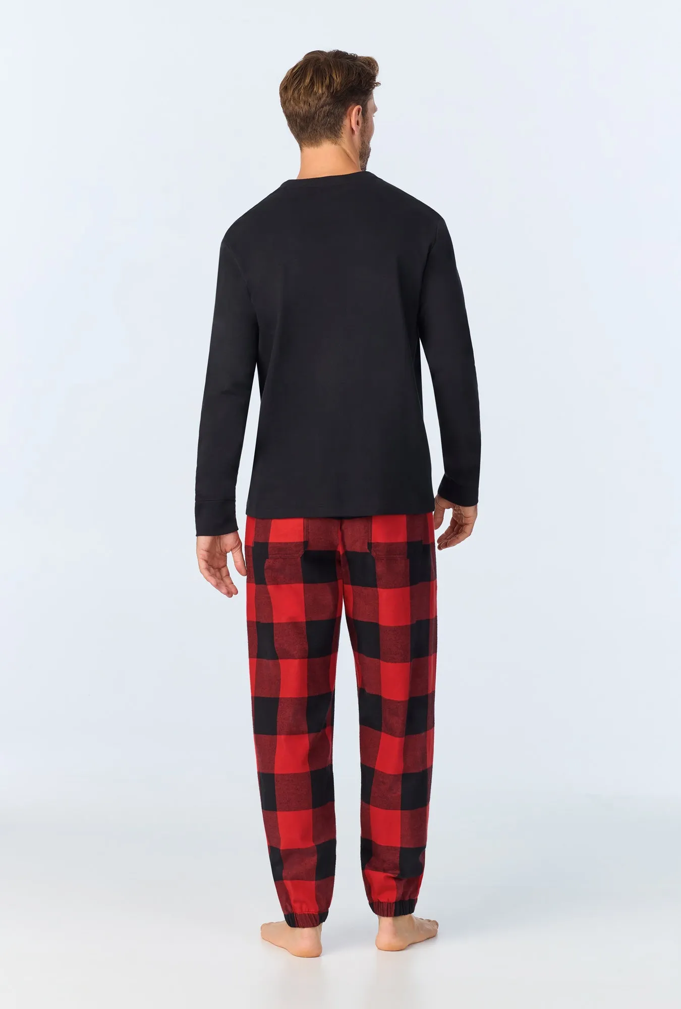 Buffalo Check Men's Long Sleeve Henley and Jogger Woven Portuguese Flannel PJ Set sold by BedHead product image thumbnail 3