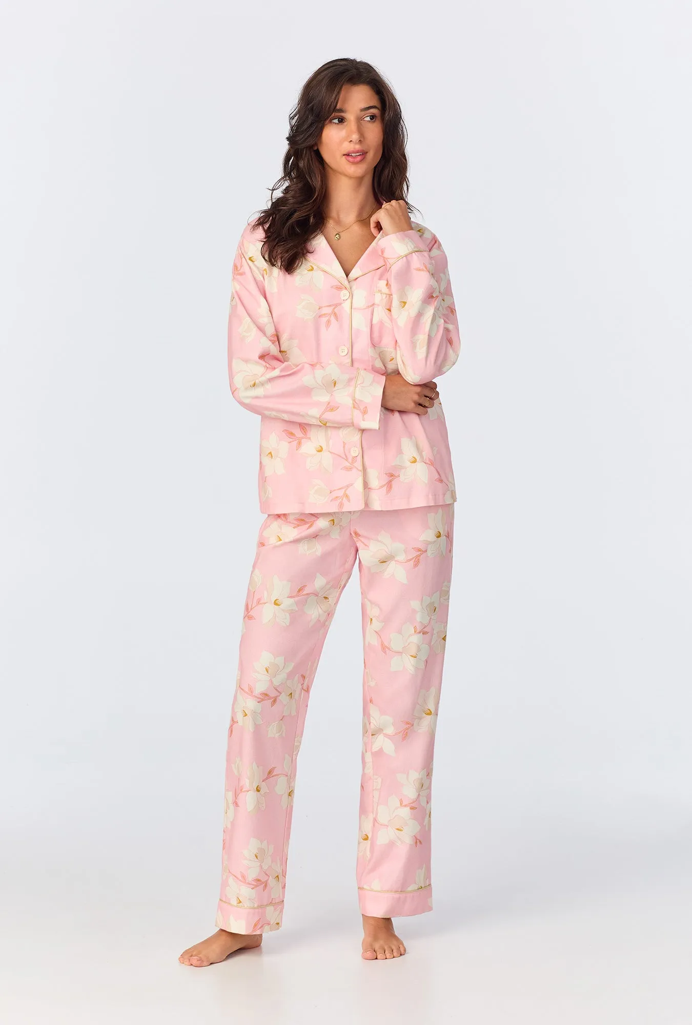 Magnolia Blossom Long Sleeve Classic Woven Portuguese Flannel PJ Set sold by BedHead
