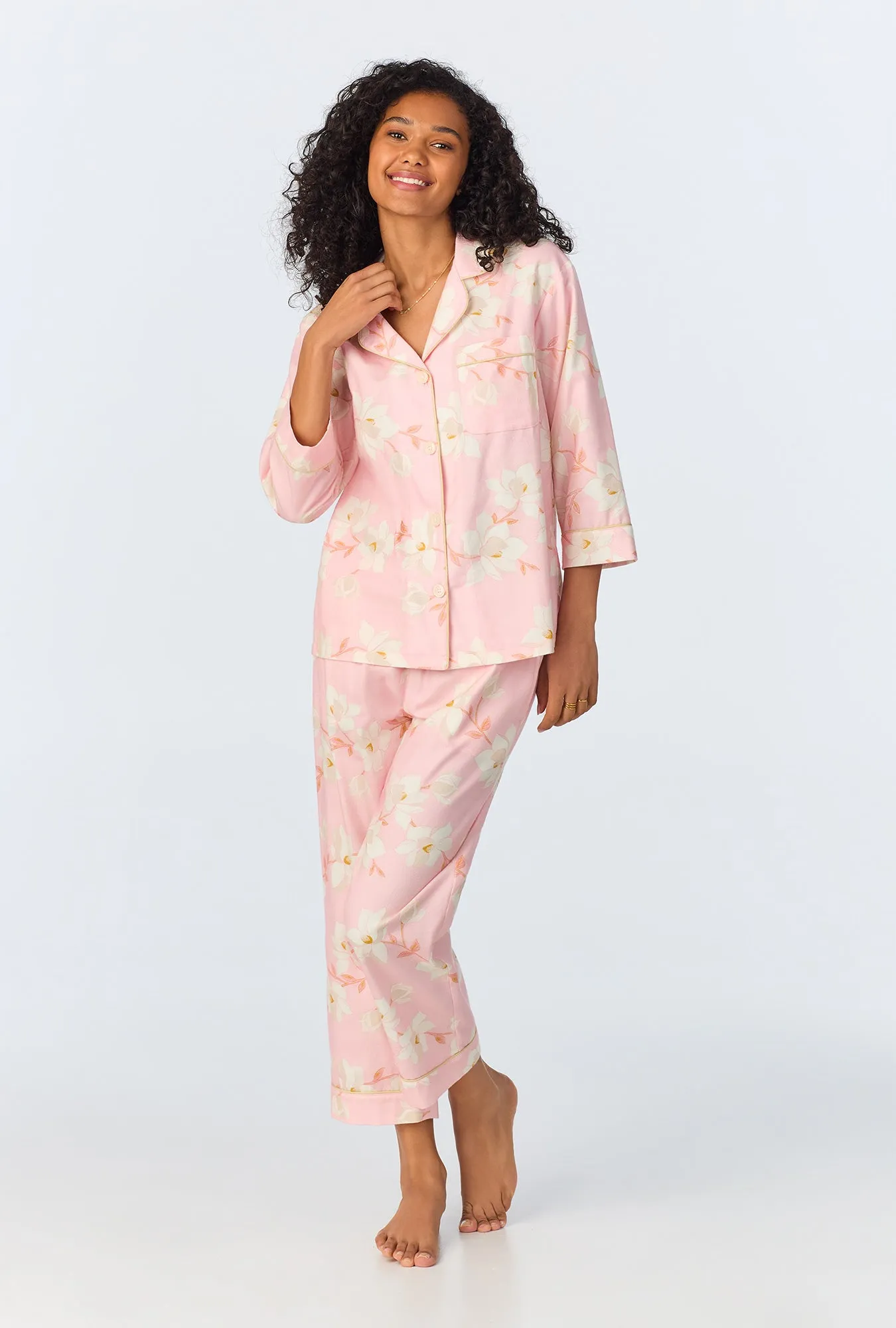 Magnolia Blossom 3/4 Sleeve Classic Woven Portuguese Flannel PJ Set sold by BedHead
