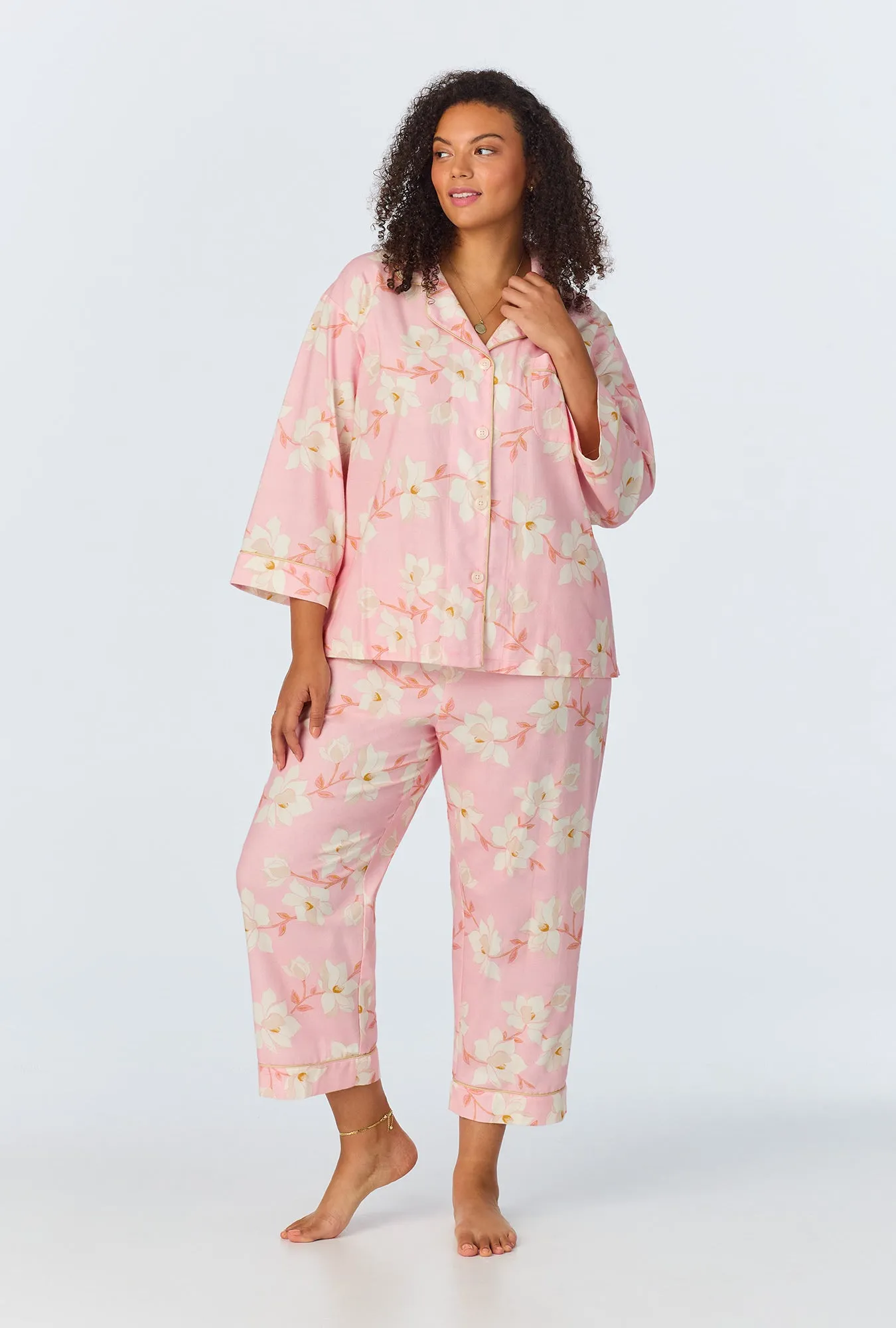 Magnolia Blossom 3/4 Sleeve Classic Woven Portuguese Flannel PJ Set sold by BedHead product image thumbnail 4