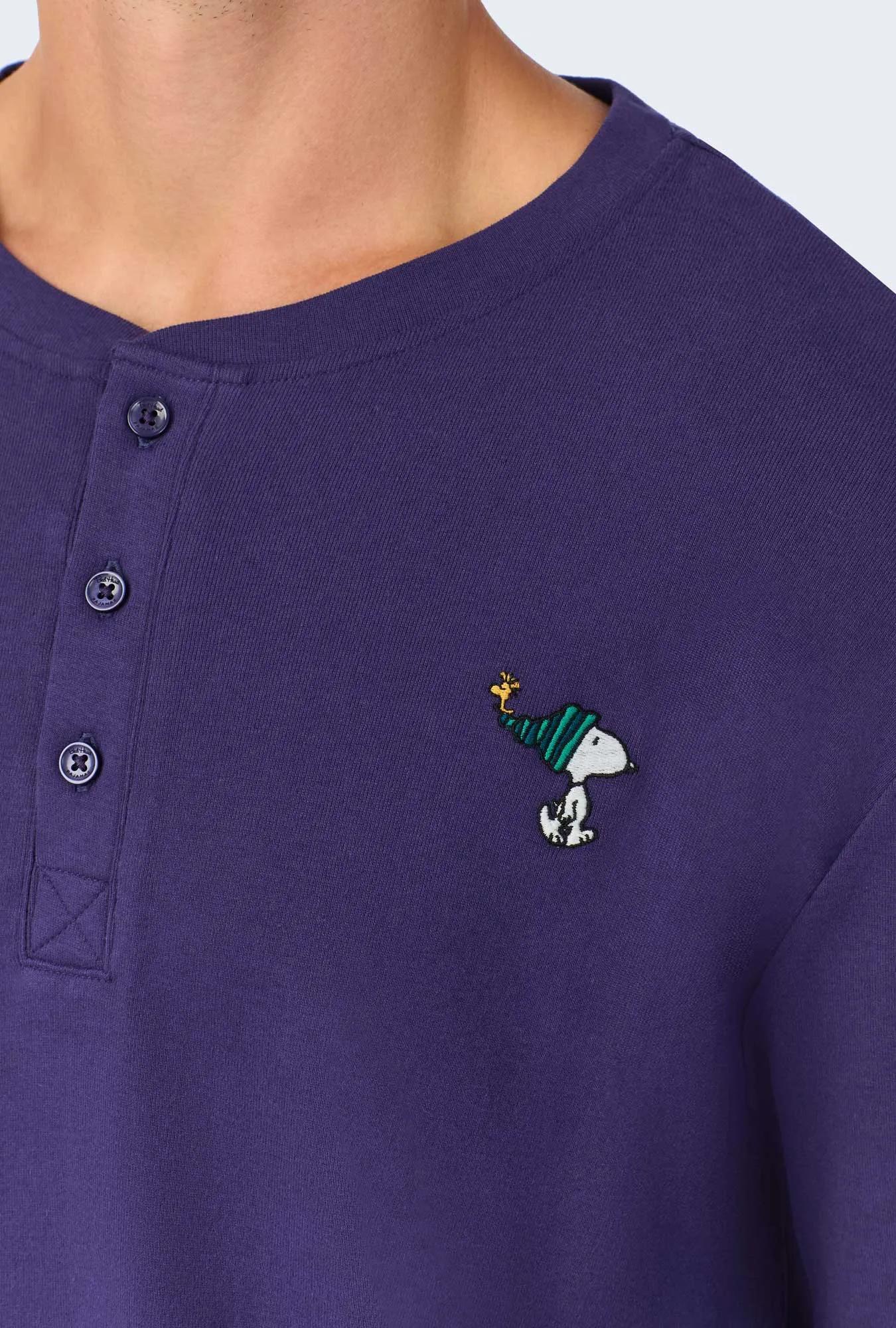 Fairisle Snoopy® Men's Long Sleeve Henley Stretch Jersey PJ Set sold by BedHead product image thumbnail 2