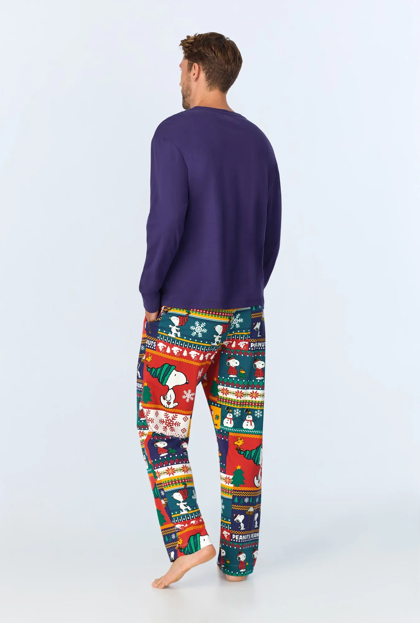 Fairisle Snoopy® Men's Long Sleeve Henley Stretch Jersey PJ Set sold by BedHead product image thumbnail 4