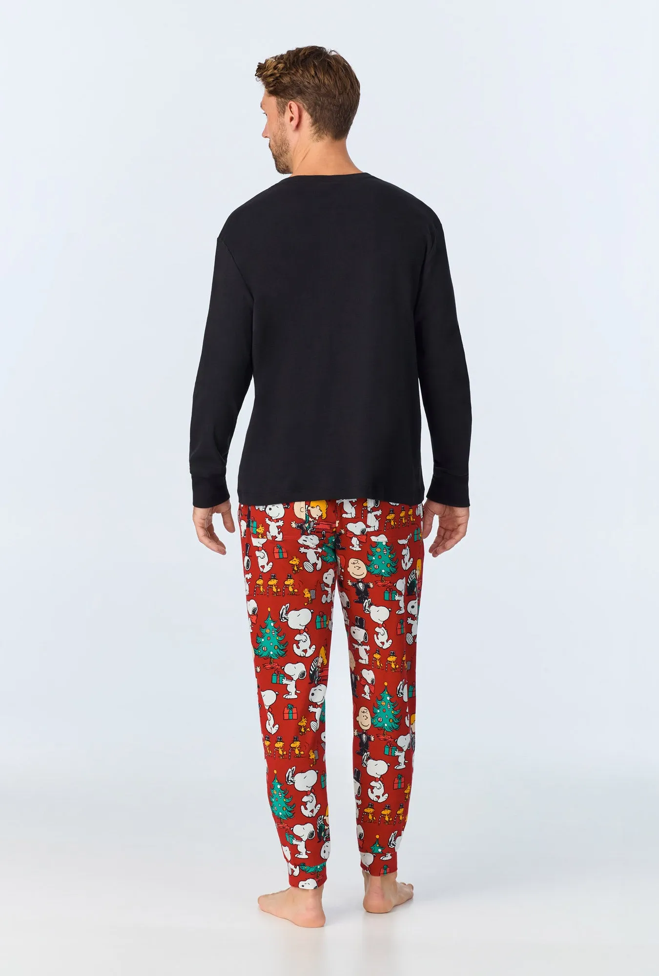 Peanuts Festive Fun Men's Long Sleeve Henley and Jogger Stretch Jersey PJ Set sold by BedHead product image thumbnail 3