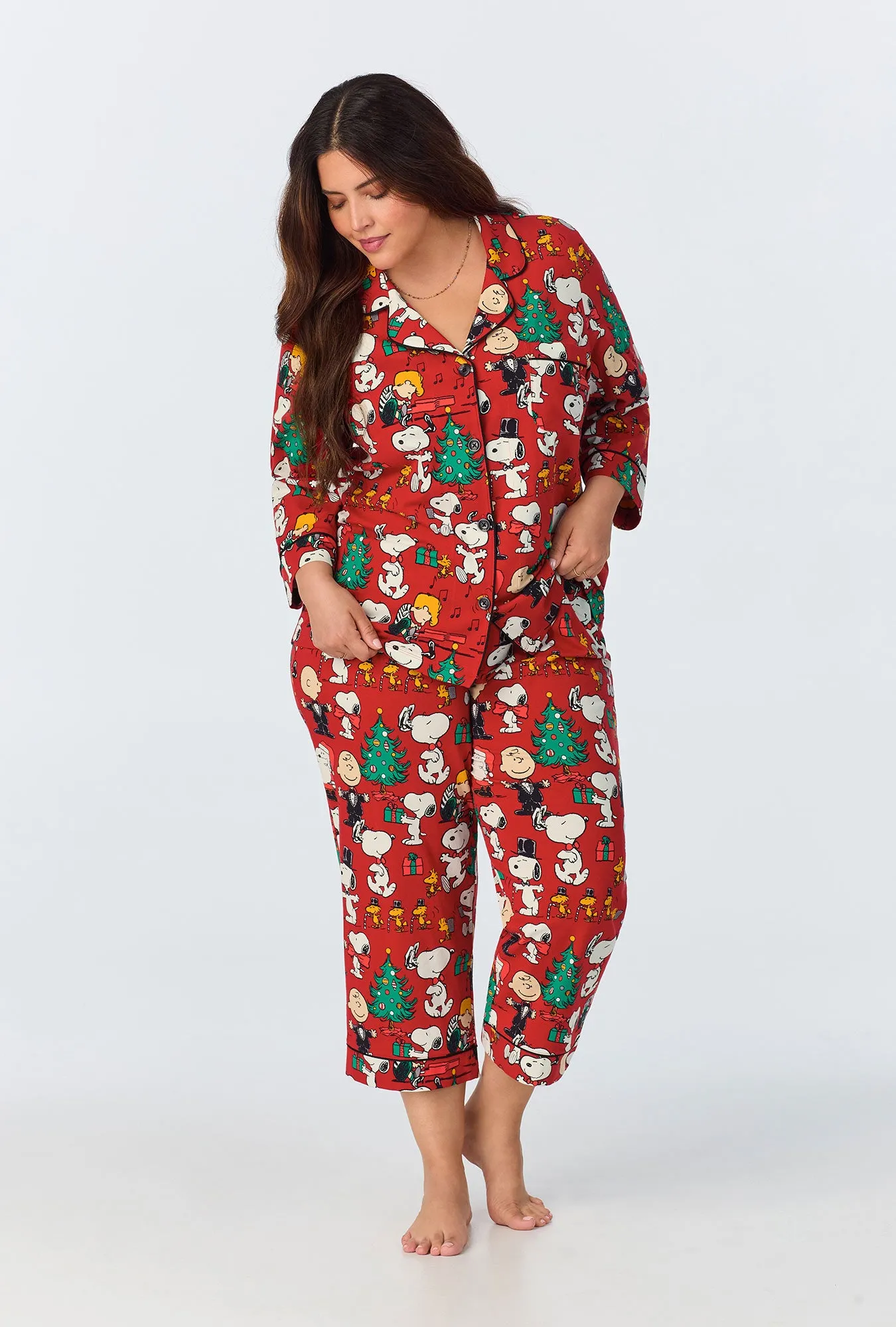 Peanuts® Festive Fun 3/4 Sleeve Classic Stretch Jersey Cropped PJ Set sold by BedHead product image thumbnail 4