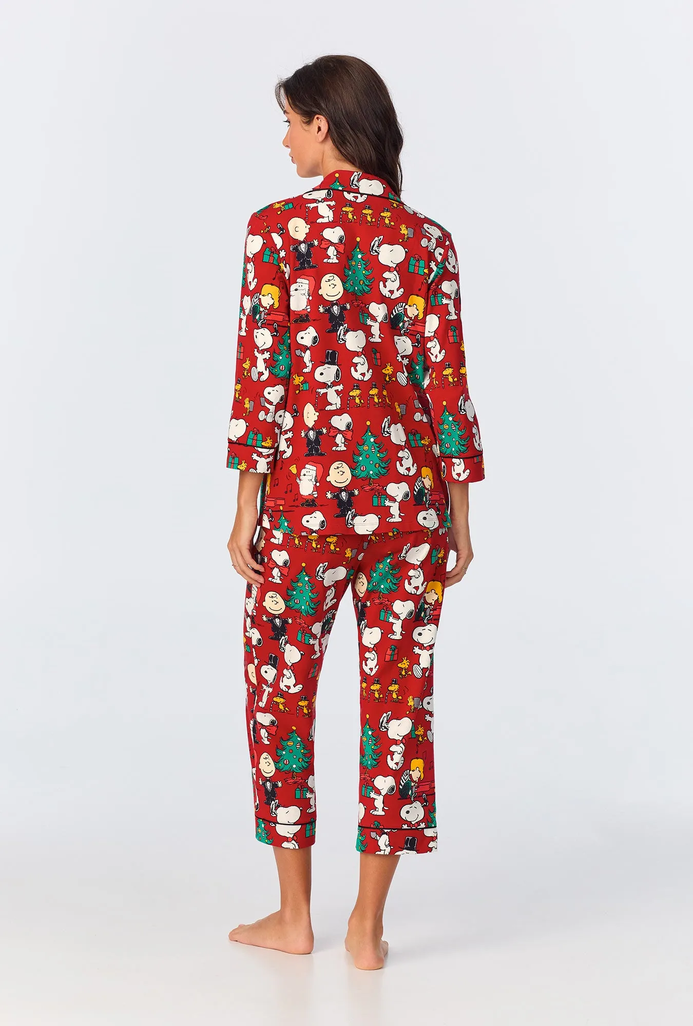 Peanuts® Festive Fun 3/4 Sleeve Classic Stretch Jersey Cropped PJ Set sold by BedHead product image thumbnail 3