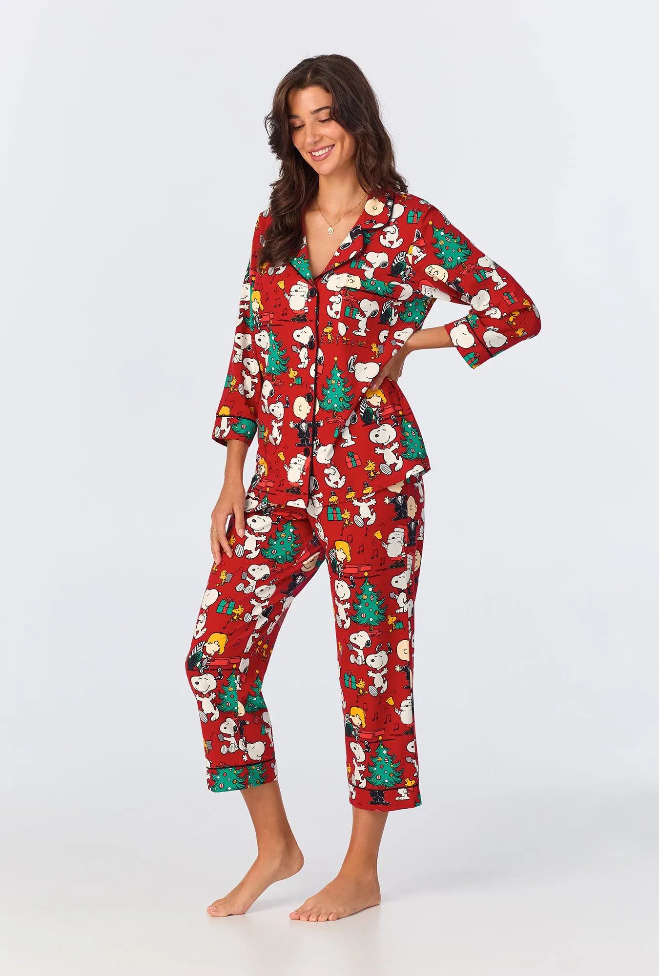 Peanuts® Festive Fun 3/4 Sleeve Classic Stretch Jersey Cropped PJ Set sold by BedHead product image thumbnail 2