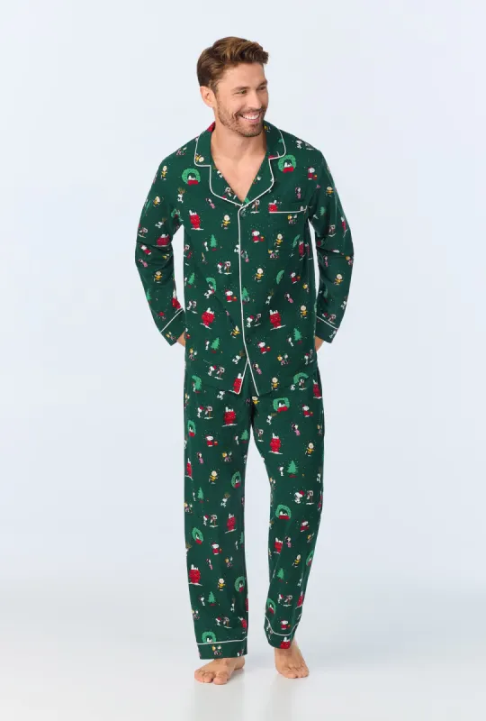 Peanuts® Winter Holiday Men's Long Sleeve Classic Stretch Jersey PJ Set sold by BedHead