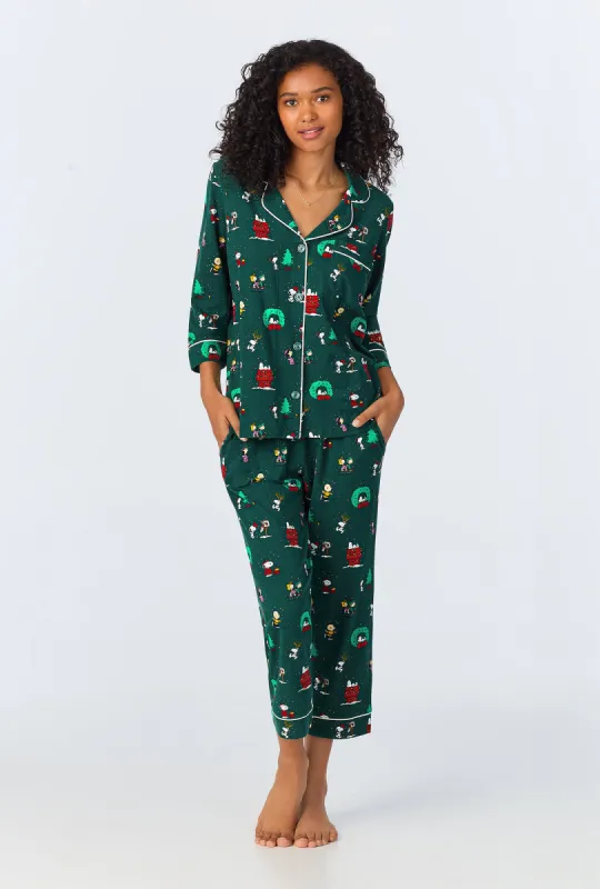 Peanuts® Winter Holiday 3/4 Sleeve Classic Stretch Jersey Cropped PJ Set sold by BedHead