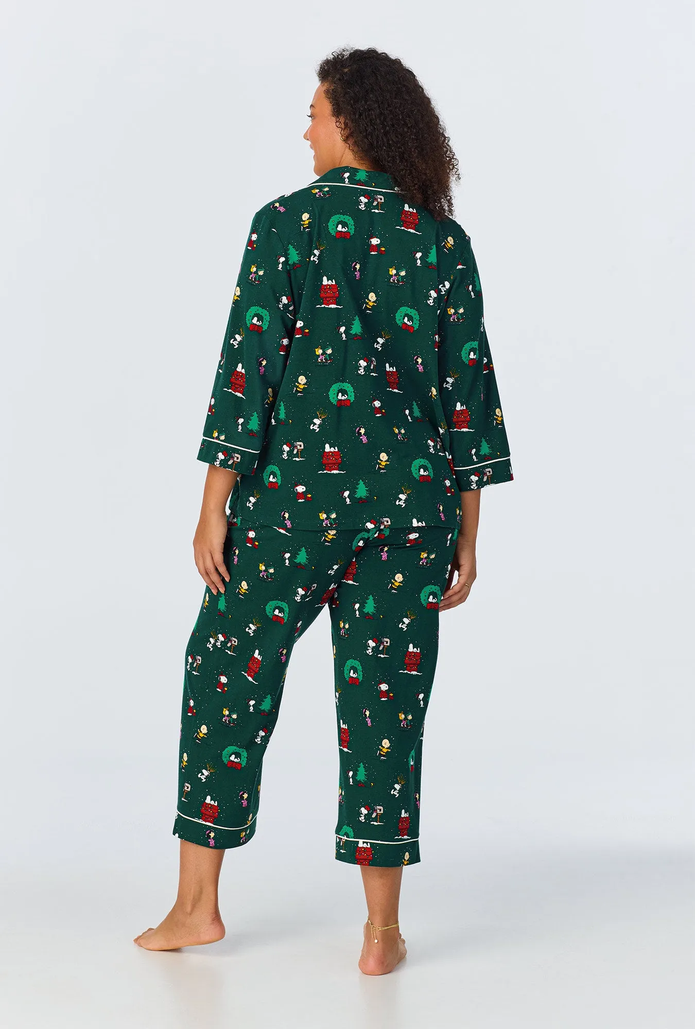 Peanuts® Winter Holiday 3/4 Sleeve Classic Stretch Jersey Cropped PJ Set sold by BedHead product image thumbnail 5
