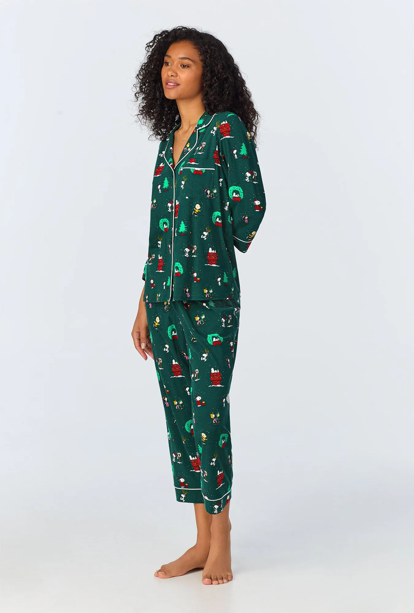 Peanuts® Winter Holiday 3/4 Sleeve Classic Stretch Jersey Cropped PJ Set sold by BedHead product image thumbnail 2