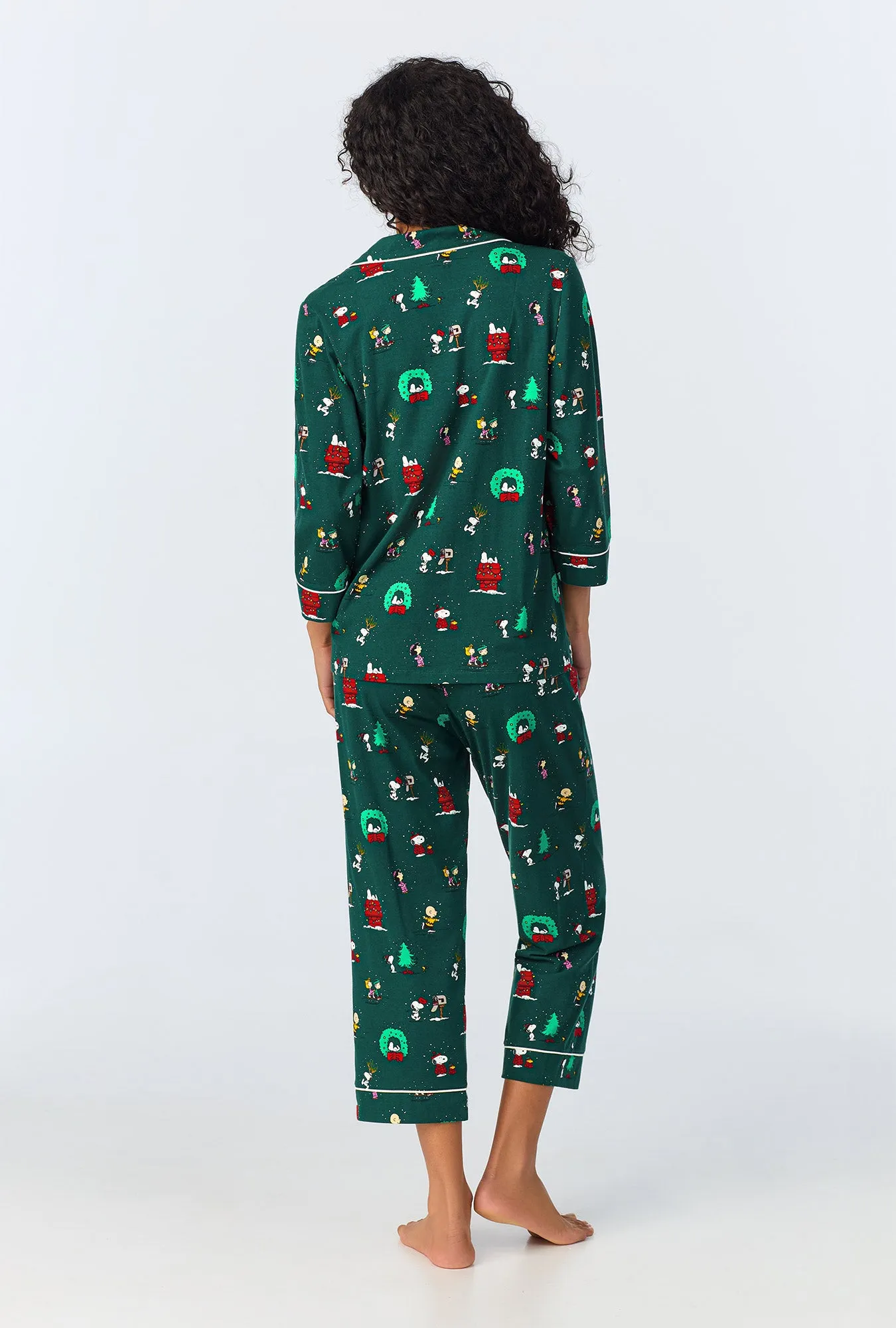 Peanuts® Winter Holiday 3/4 Sleeve Classic Stretch Jersey Cropped PJ Set sold by BedHead product image thumbnail 3