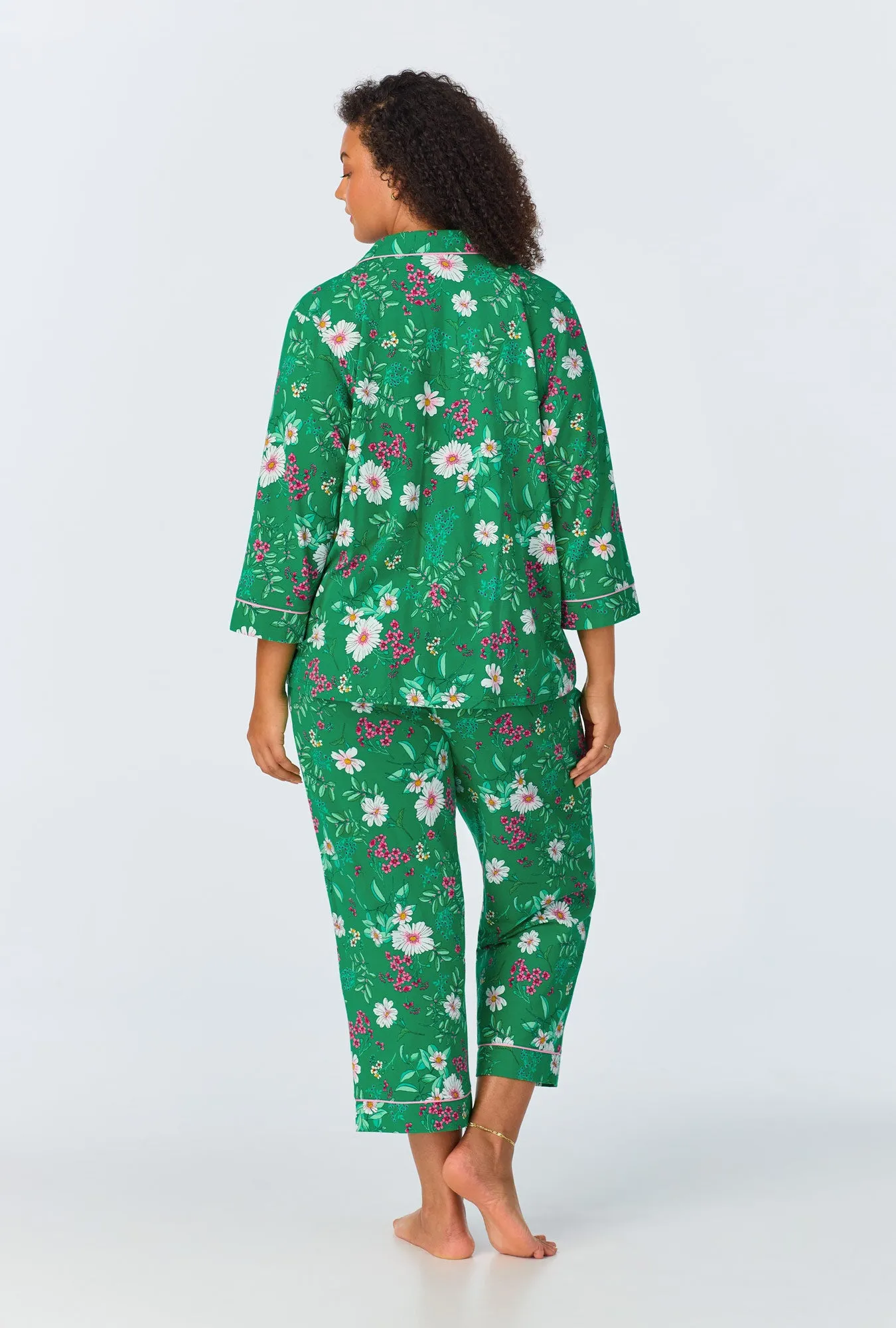 Forever Floral 3/4 Sleeve Classic Stretch Jersey Cropped PJ Set sold by BedHead product image thumbnail 5