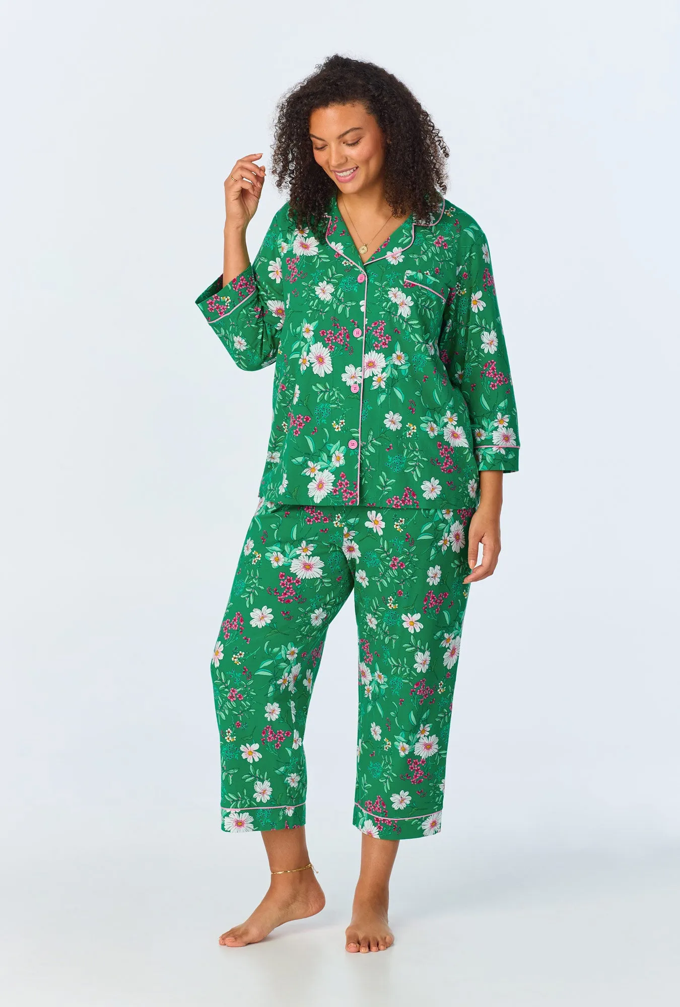Forever Floral 3/4 Sleeve Classic Stretch Jersey Cropped PJ Set sold by BedHead product image thumbnail 4