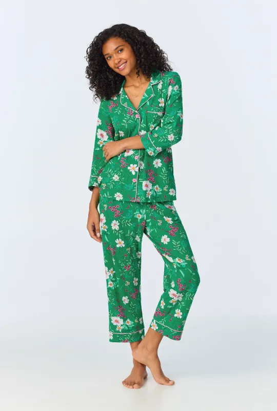 Forever Floral 3/4 Sleeve Classic Stretch Jersey Cropped PJ Set sold by BedHead