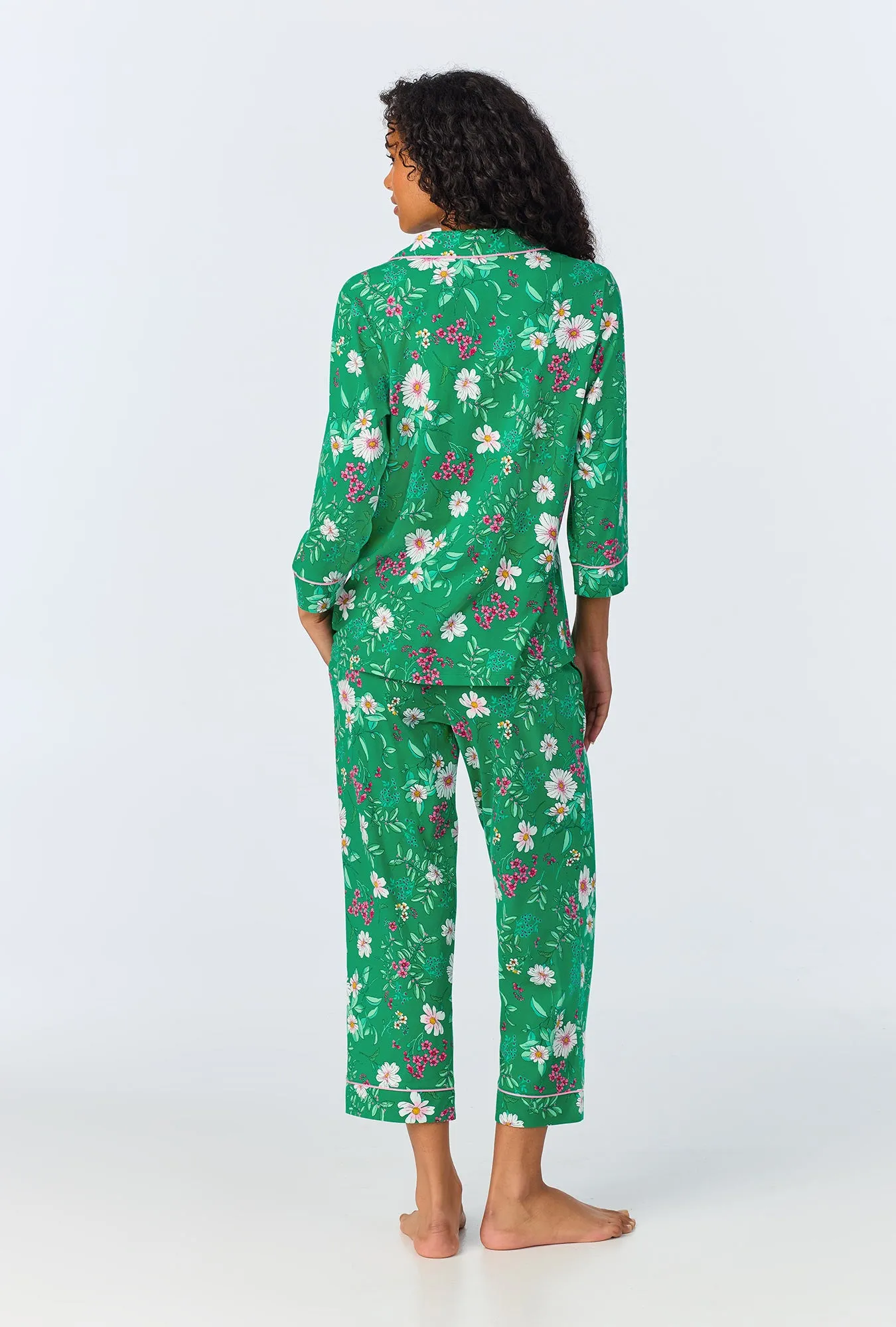 Forever Floral 3/4 Sleeve Classic Stretch Jersey Cropped PJ Set sold by BedHead product image thumbnail 3