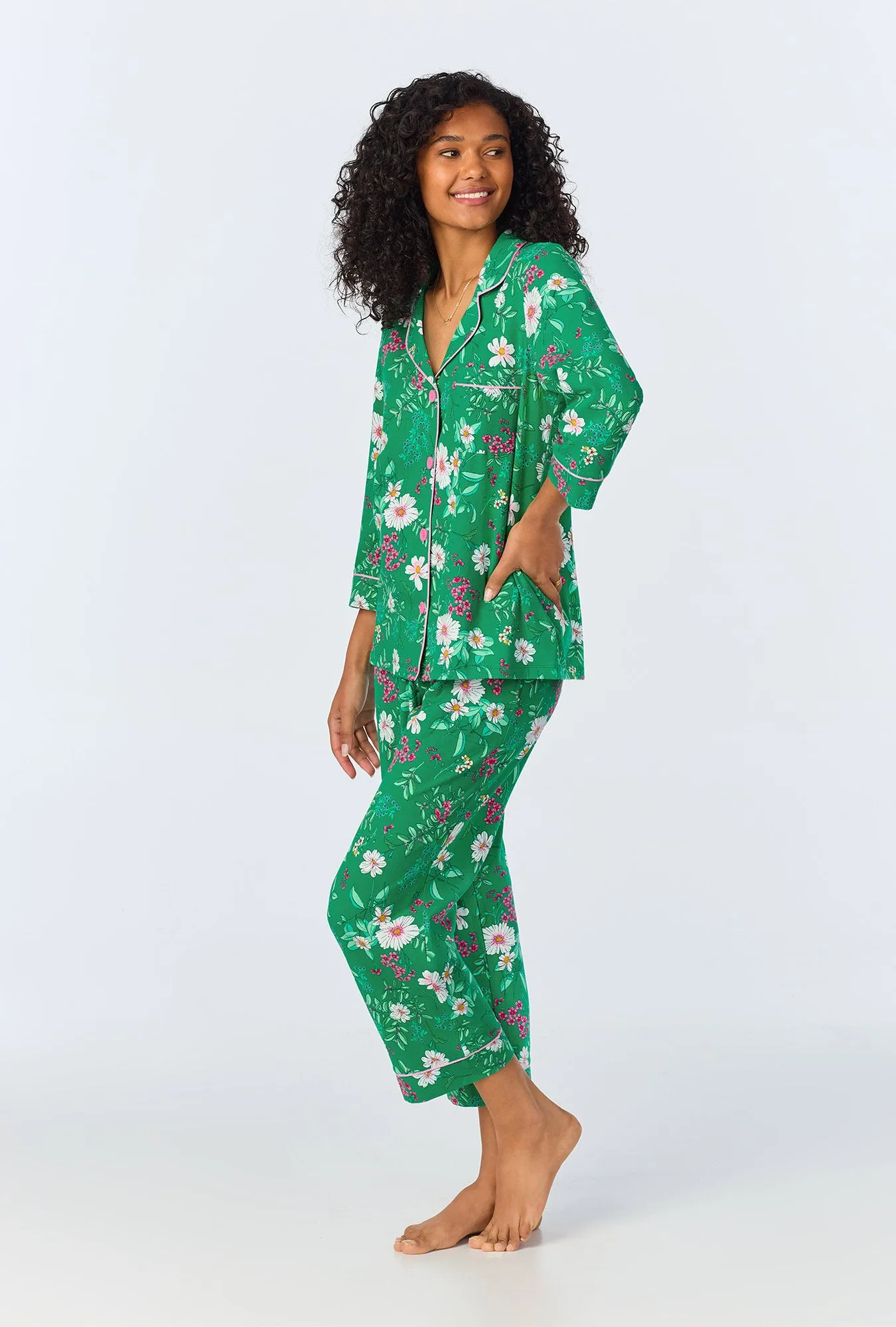 Forever Floral 3/4 Sleeve Classic Stretch Jersey Cropped PJ Set sold by BedHead product image thumbnail 2