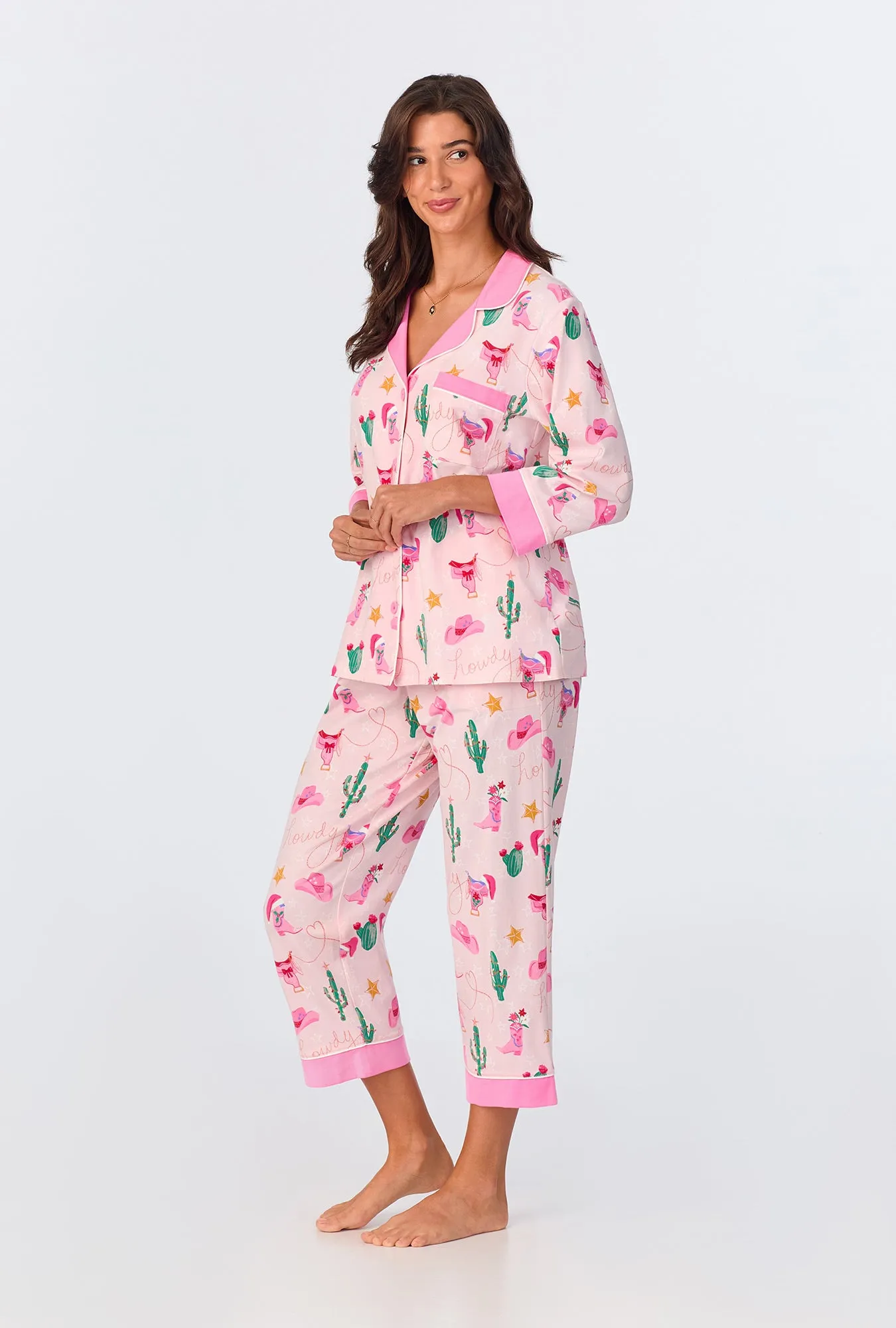 Christmas Cowgirl 3/4 Sleeve Classic Stretch Jersey Cropped PJ Set sold by BedHead product image thumbnail 2