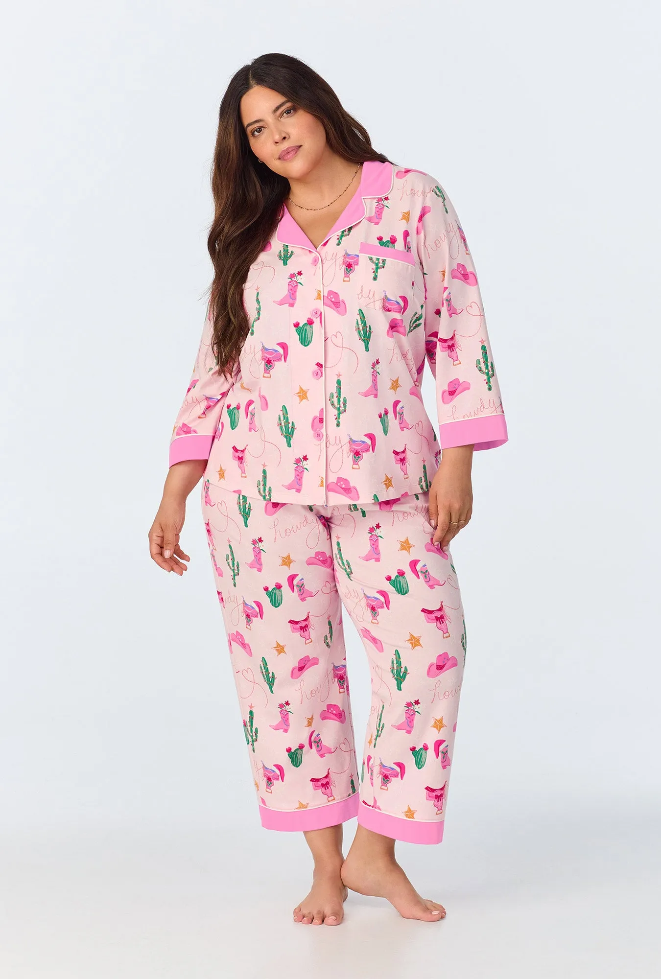 Christmas Cowgirl 3/4 Sleeve Classic Stretch Jersey Cropped PJ Set sold by BedHead product image thumbnail 4