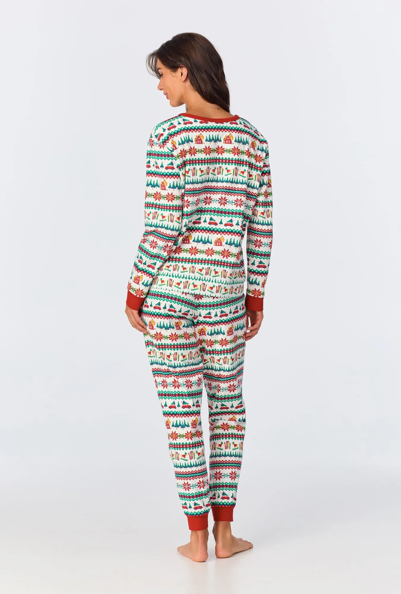 Festive Fairisle Long Sleeve Unisex Pullover Crew and Jogger Stretch Jersey PJ Set sold by BedHead product image thumbnail 3