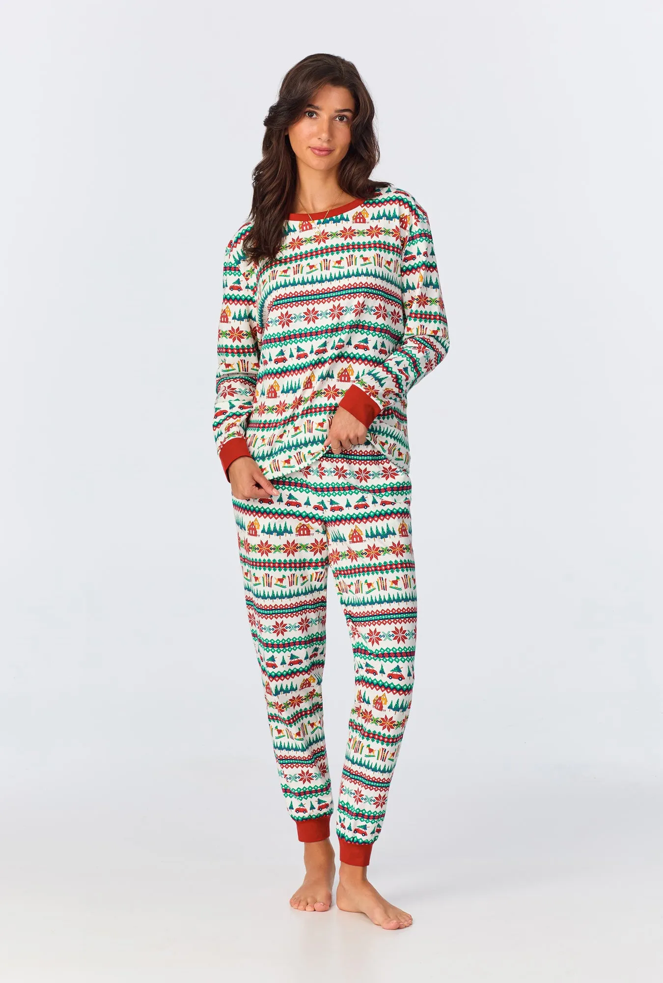 Festive Fairisle Long Sleeve Pullover Crew and Jogger Stretch Jersey PJ Set sold by BedHead