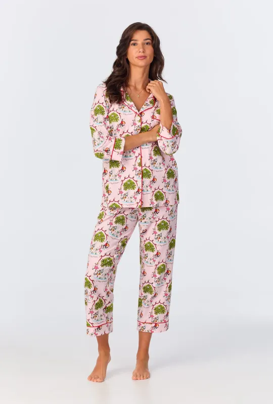 Twelve Days Of Christmas 3/4 Sleeve Classic Stretch Jersey Cropped PJ Set sold by BedHead