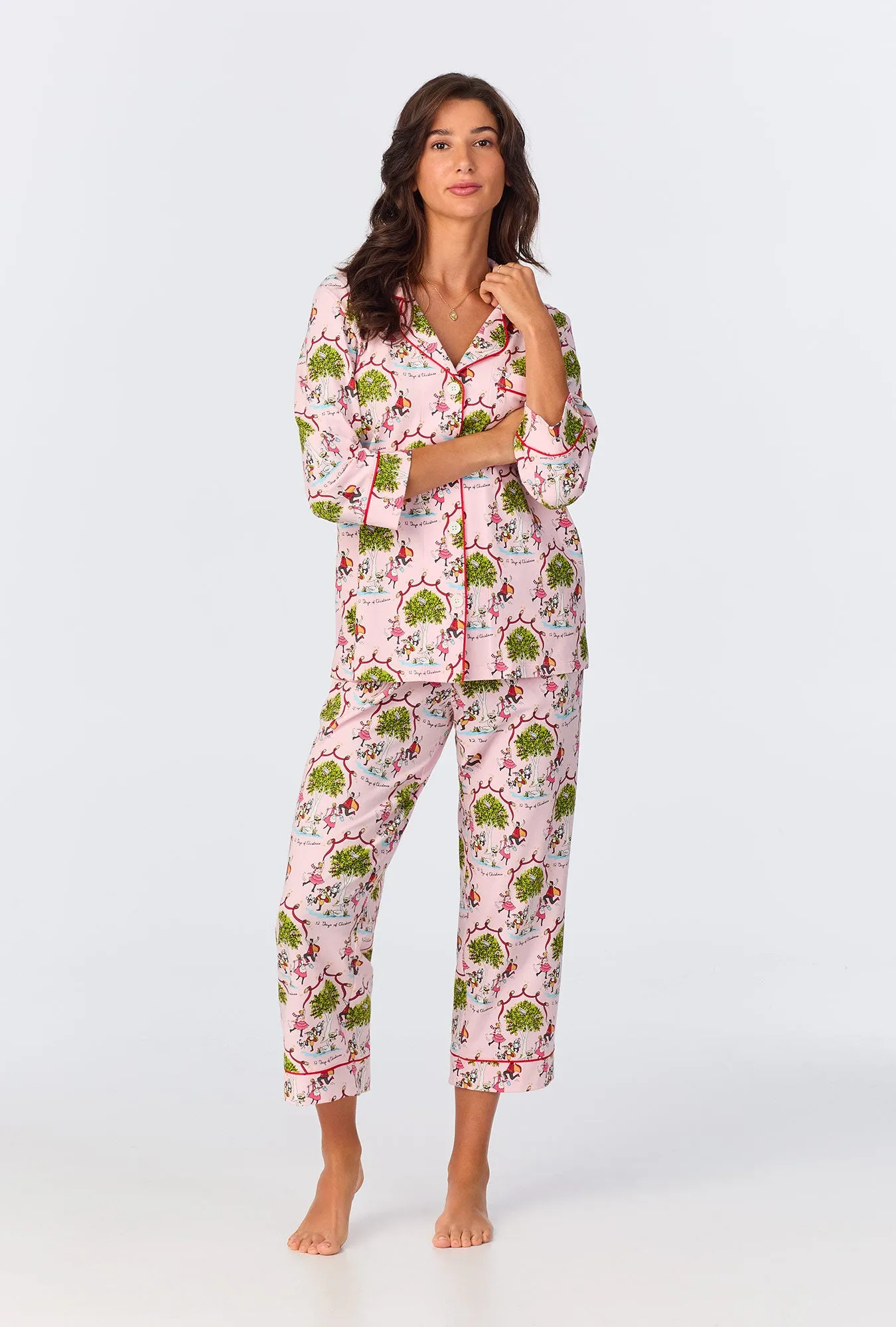Twelve Days Of Christmas 3/4 Sleeve Classic Stretch Jersey Cropped PJ Set sold by BedHead