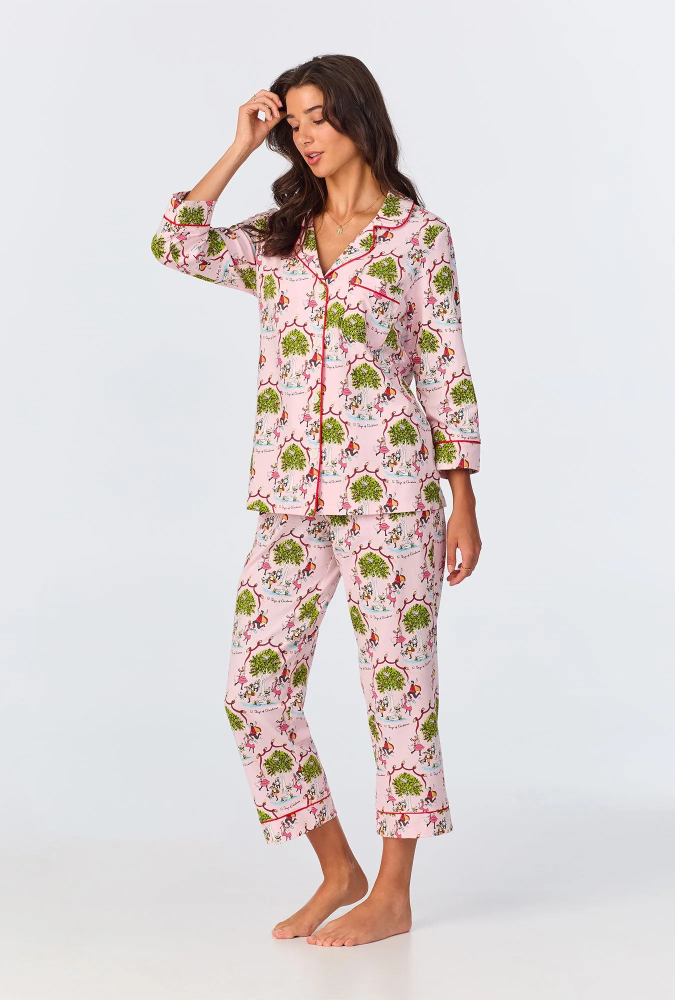 Twelve Days Of Christmas 3/4 Sleeve Classic Stretch Jersey Cropped PJ Set sold by BedHead product image thumbnail 2