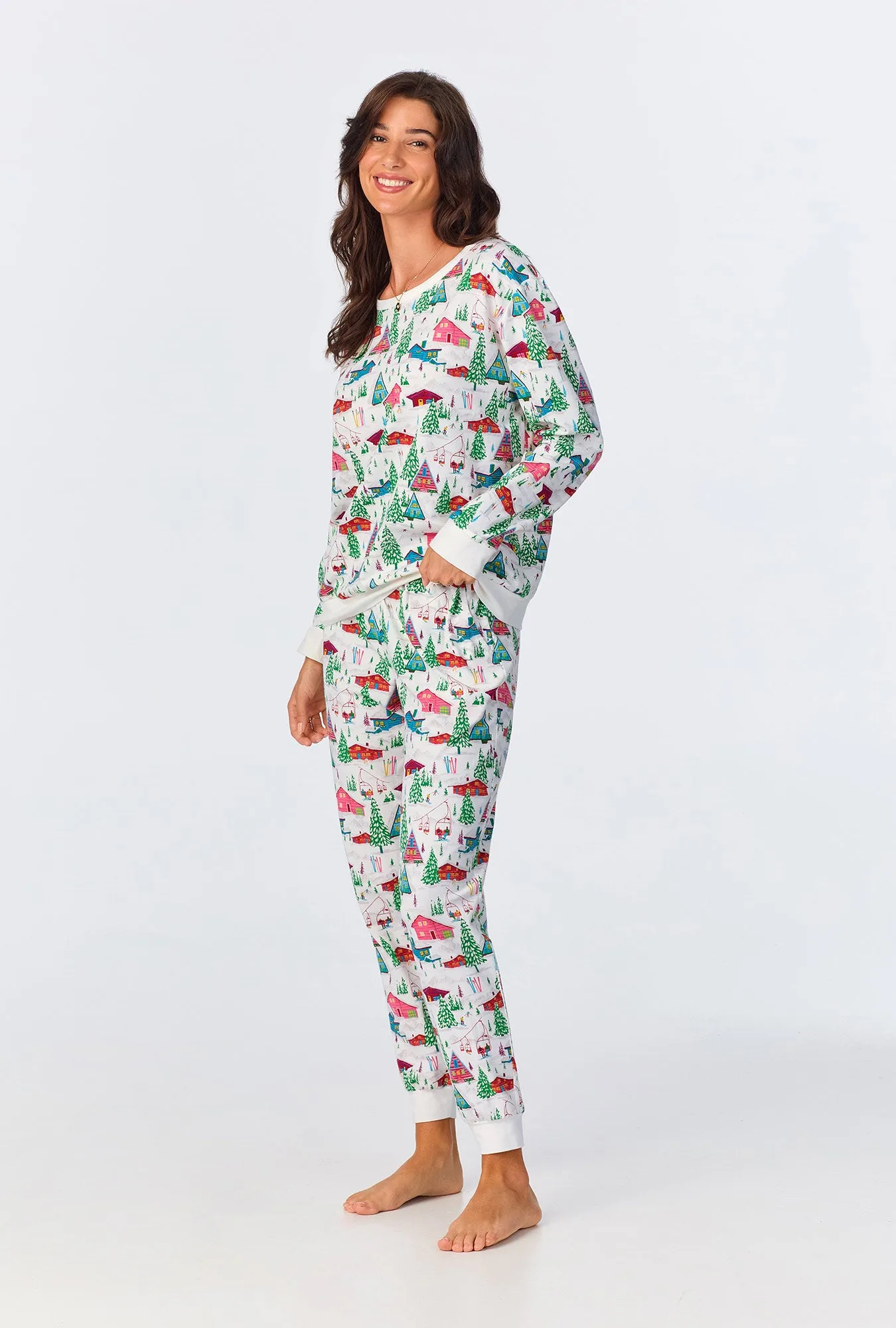 Alpine Cabins Long Sleeve Pullover Crew and Jogger Stretch Jersey PJ Set sold by BedHead product image thumbnail 2