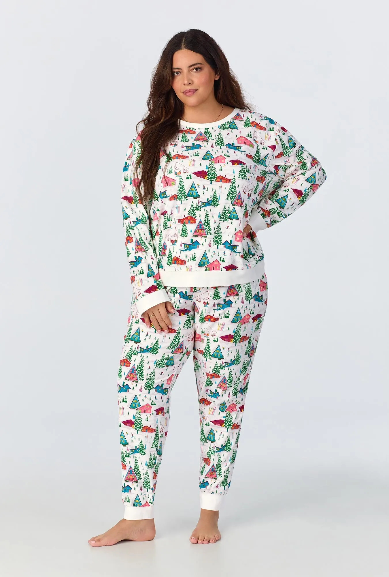 Alpine Cabins Long Sleeve Pullover Crew and Jogger Stretch Jersey PJ Set sold by BedHead product image thumbnail 4