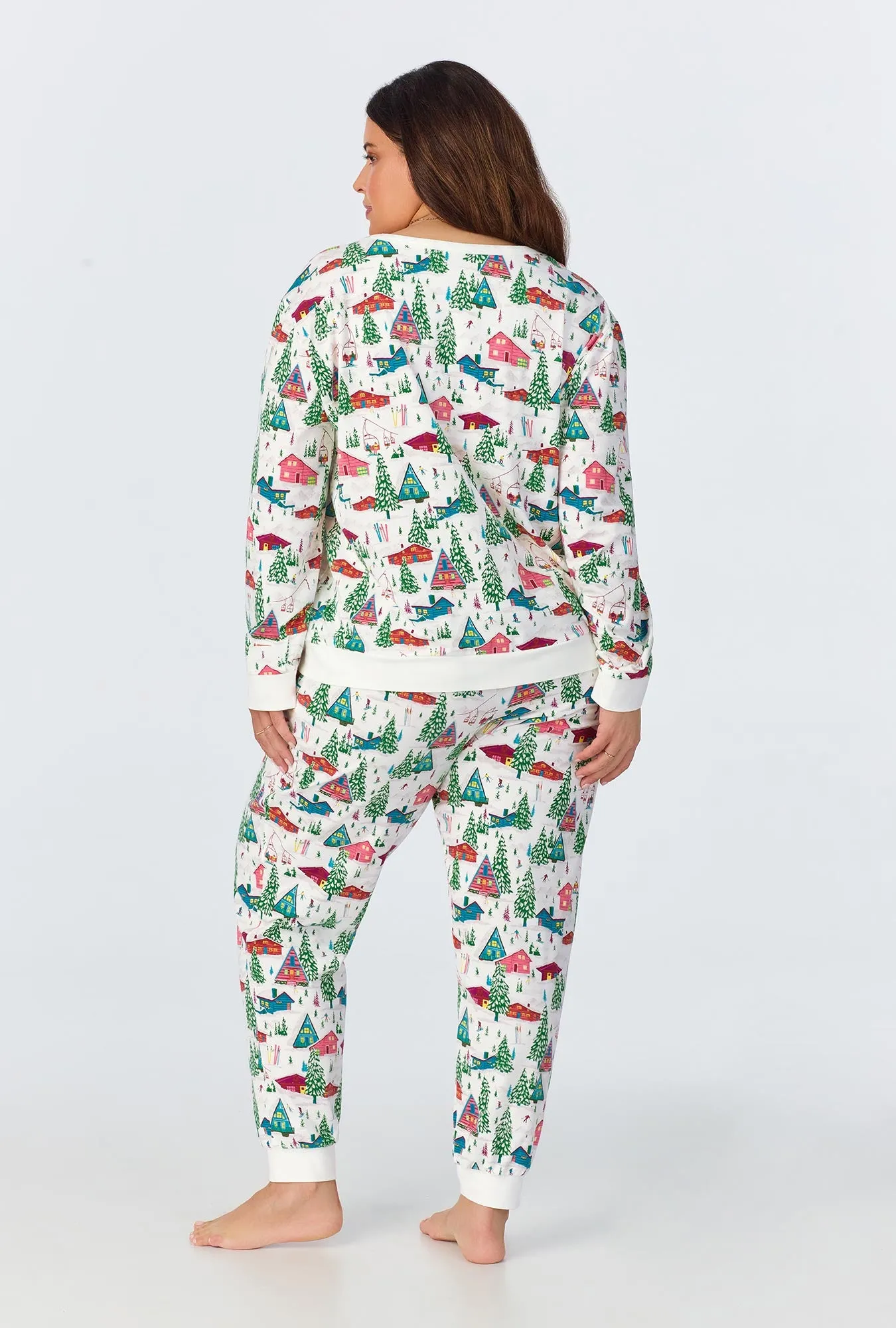 Alpine Cabins Long Sleeve Pullover Crew and Jogger Stretch Jersey PJ Set sold by BedHead product image thumbnail 5