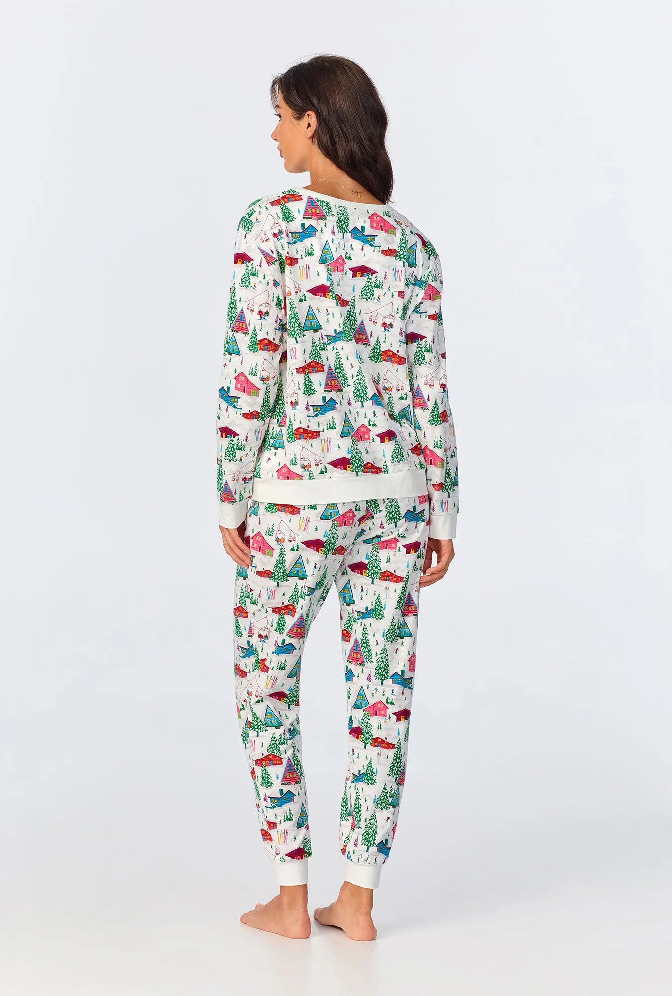 Alpine Cabins Long Sleeve Pullover Crew and Jogger Stretch Jersey PJ Set sold by BedHead product image thumbnail 3