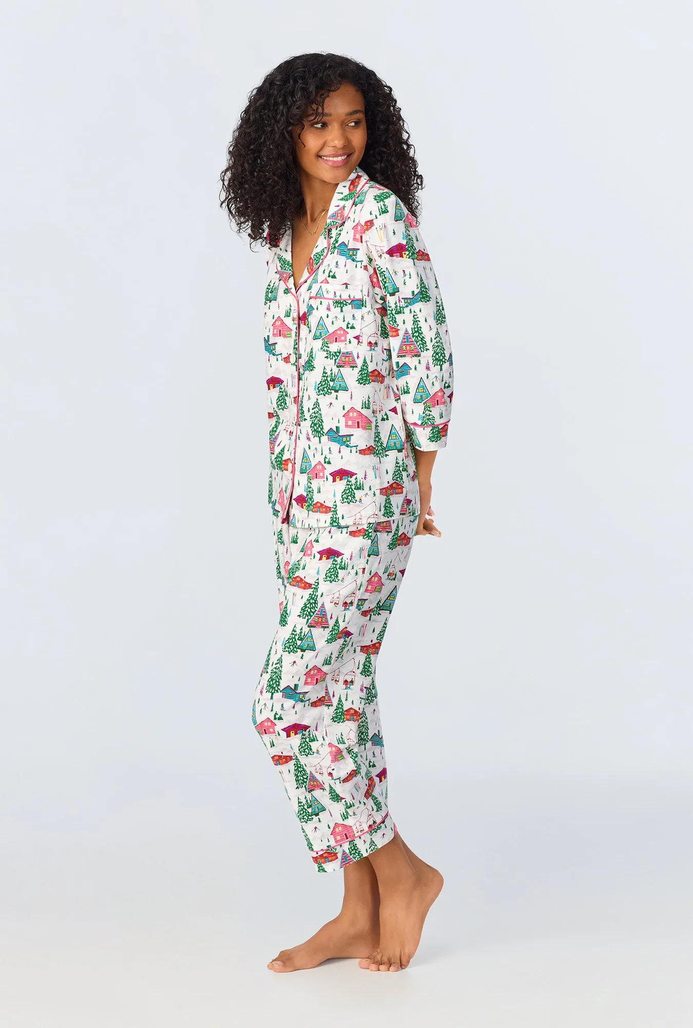 Alpine Cabins 3/4 Sleeve Classic Stretch Jersey Cropped PJ Set sold by BedHead product image thumbnail 2