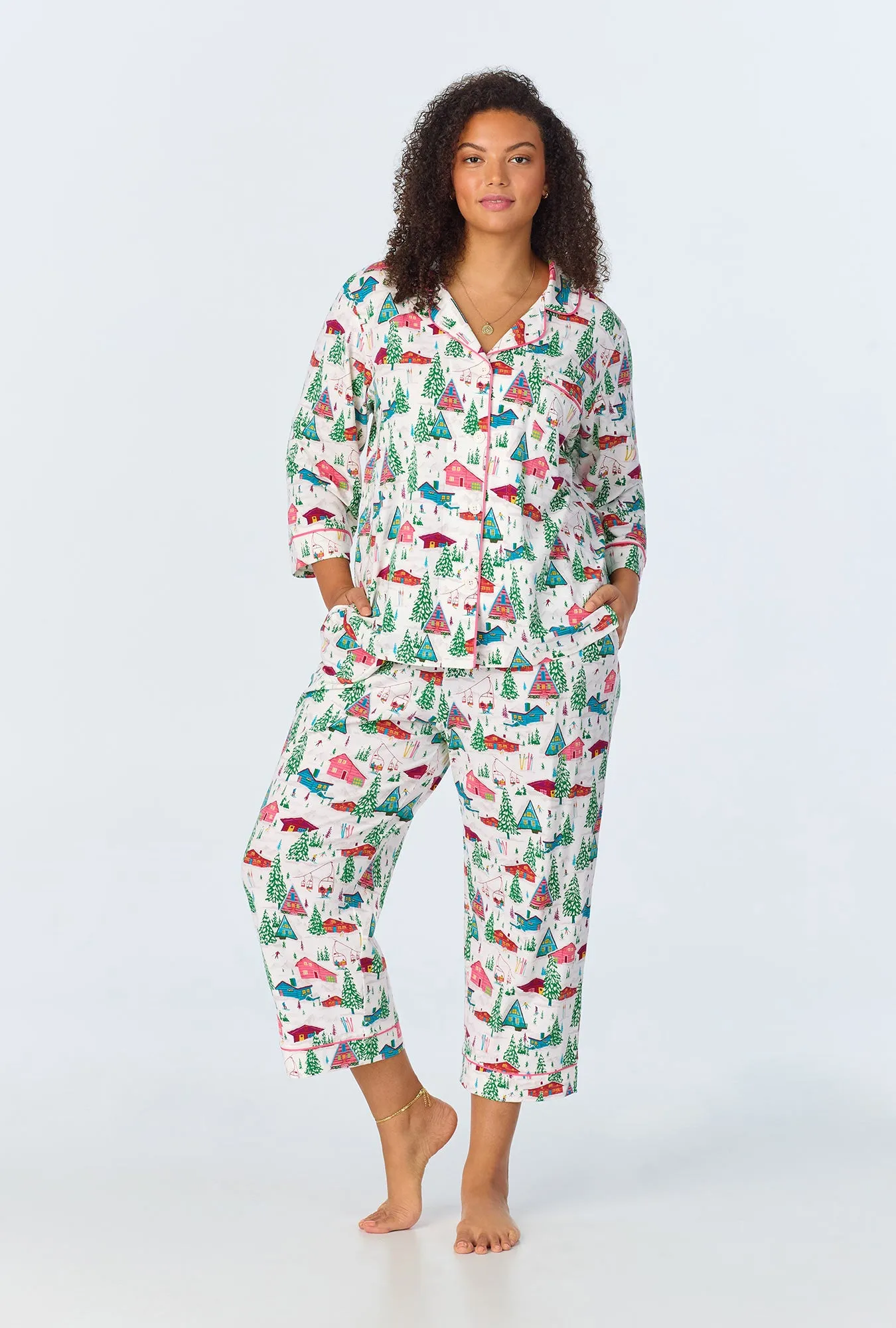 Alpine Cabins 3/4 Sleeve Classic Stretch Jersey Cropped PJ Set sold by BedHead product image thumbnail 4