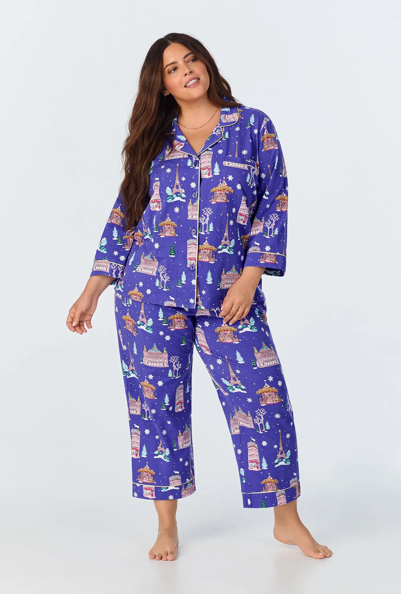 Winter in Paris 3/4 Sleeve Classic Stretch Jersey Cropped PJ Set sold by BedHead product image thumbnail 4
