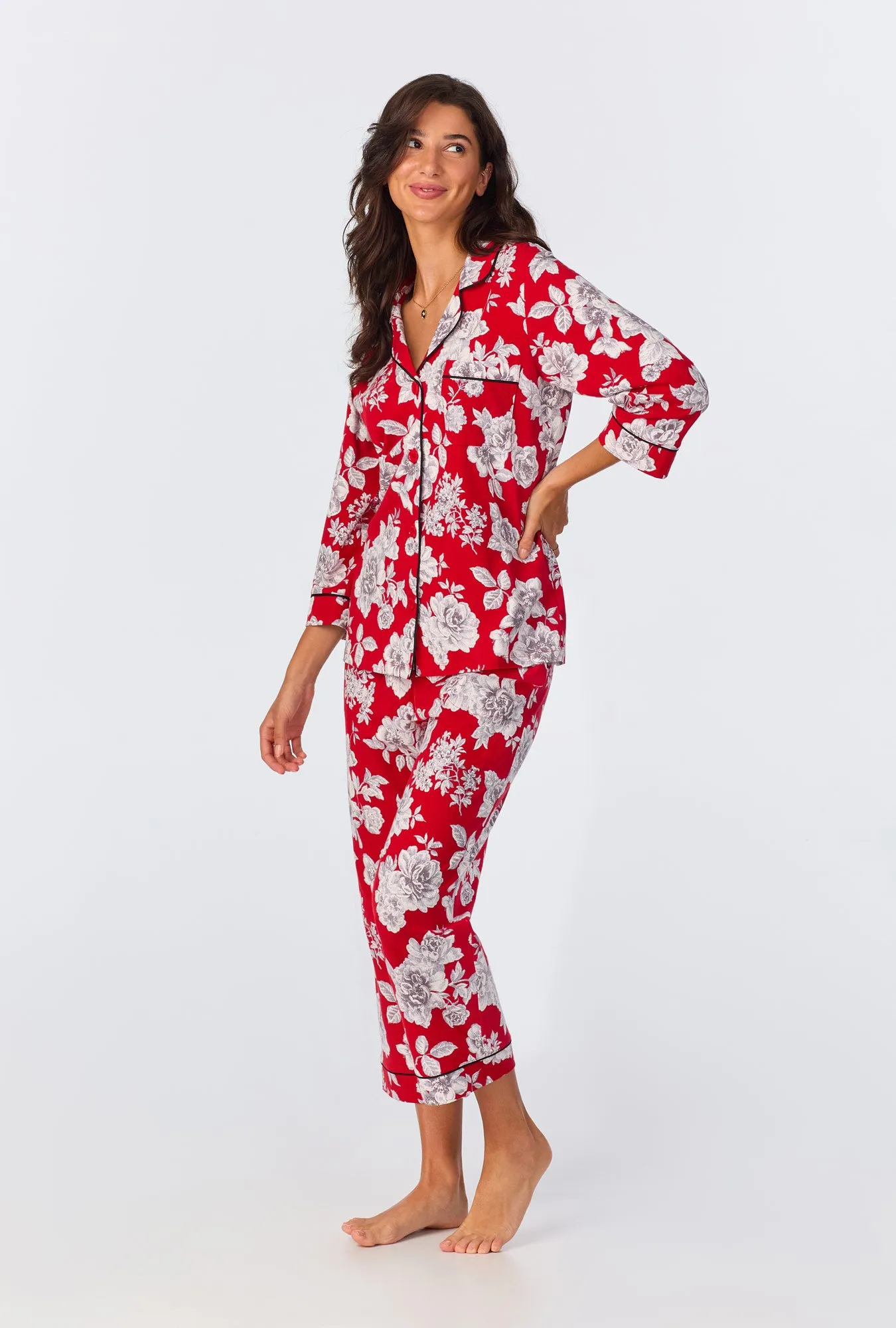 Camellias 3/4 Sleeve Classic Stretch Jersey Cropped PJ Set sold by BedHead product image thumbnail 3